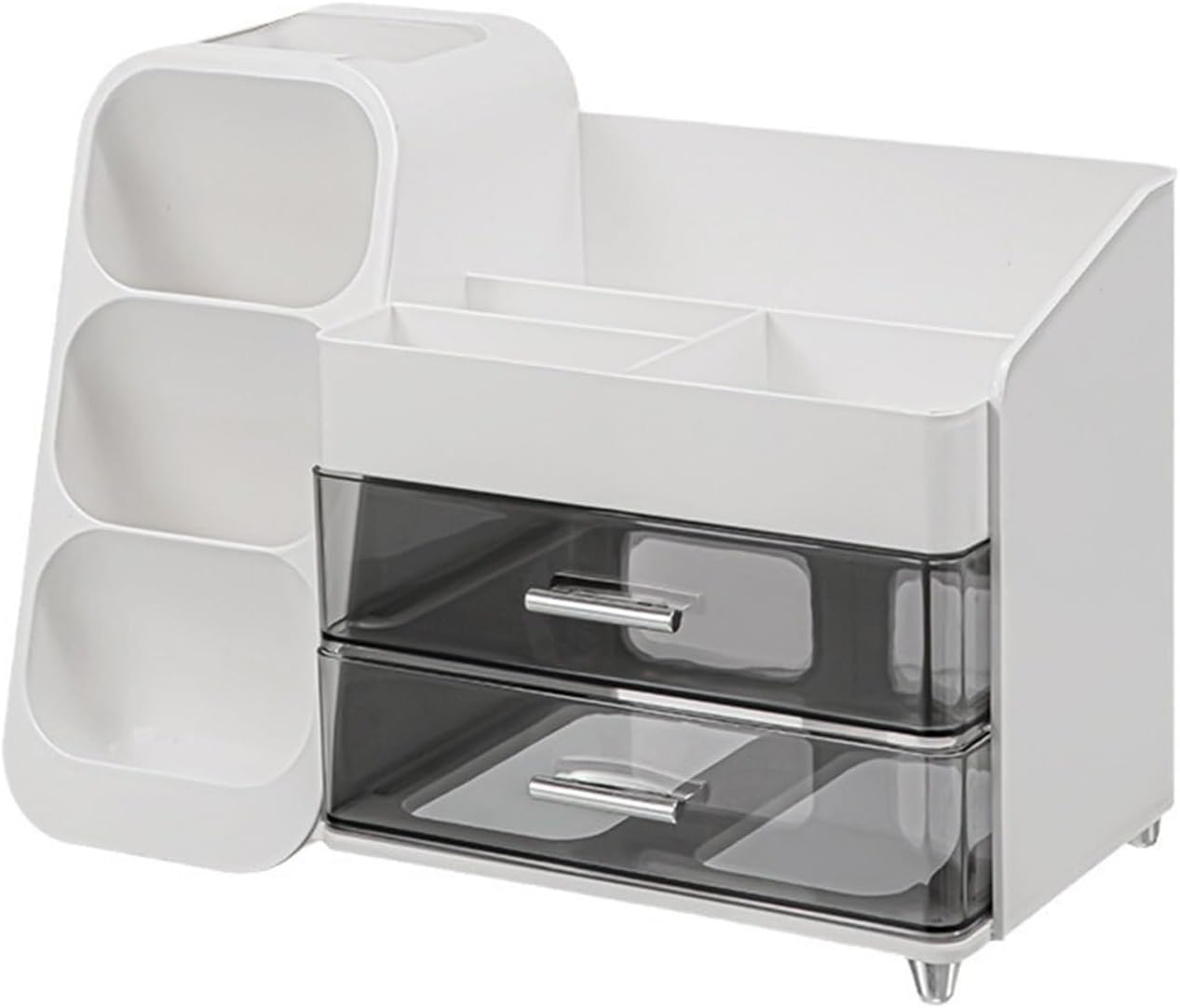 Betterlifewj Cosmetic Storage Box. with Brush Holder, Transparent Drawer Box. Convenient Storage of Skin Care Products, Brushes, Eye Shadow, Lotion, Lipstick. (White) image number 3