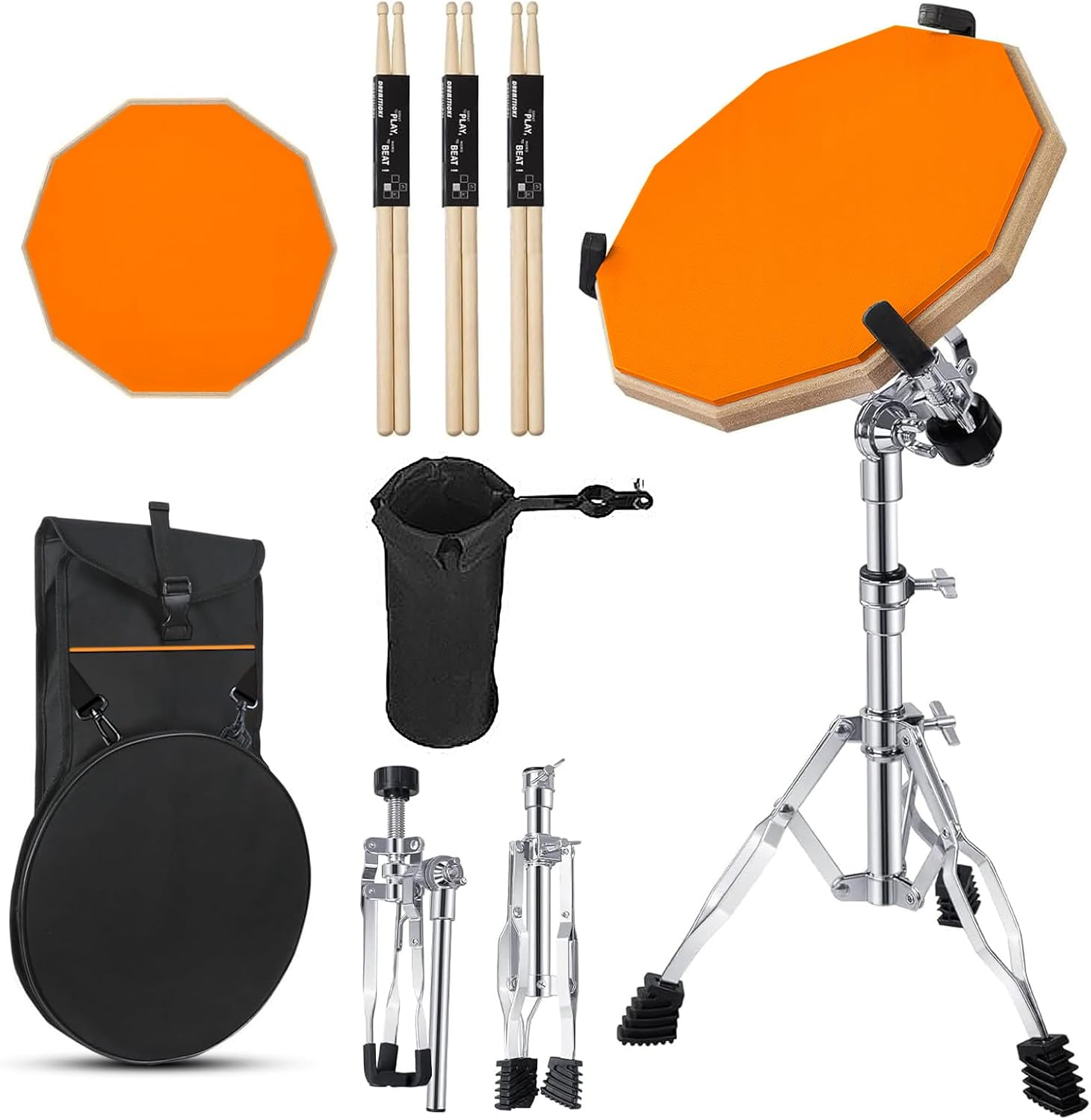 Yazoni Drum Practice Pad with Drum Stand Set - 12 Inch Mute Double Sided Silent Drum Practice Training Pad Set with Drumsticks, Drumstick Holder, Carrying Bag, Adjustable Stand, Suitable for Beginners image number 5