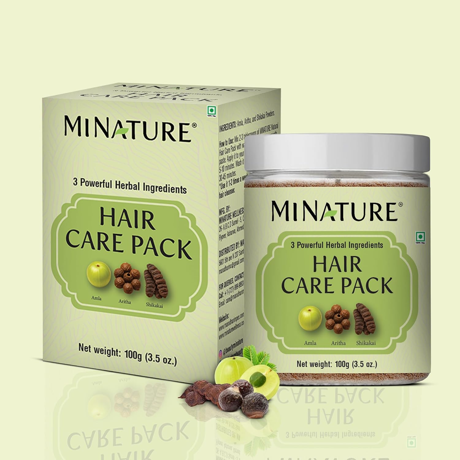 Mi Nature Hair Care Pack with Hair Brush |Triple Action Amla Aritha Shikakai Formula | 100G Pure Herbal Blend for Strong Shiny Hair |Natural Cleansing Powder |Chemical Free Wash for Damaged & Dry Hair