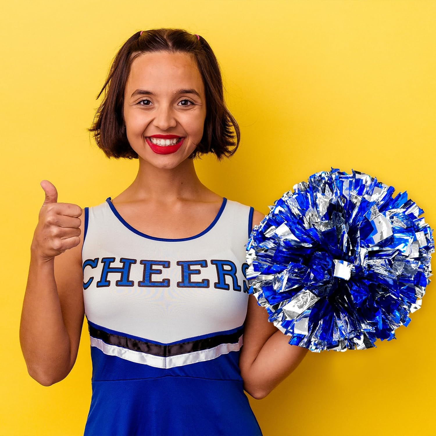 TEAONE Cheer Balls, 4 PCS Cheerleading Pom Pom for for Team Sport, Dance Cheering (Blue, Silver) image number 5