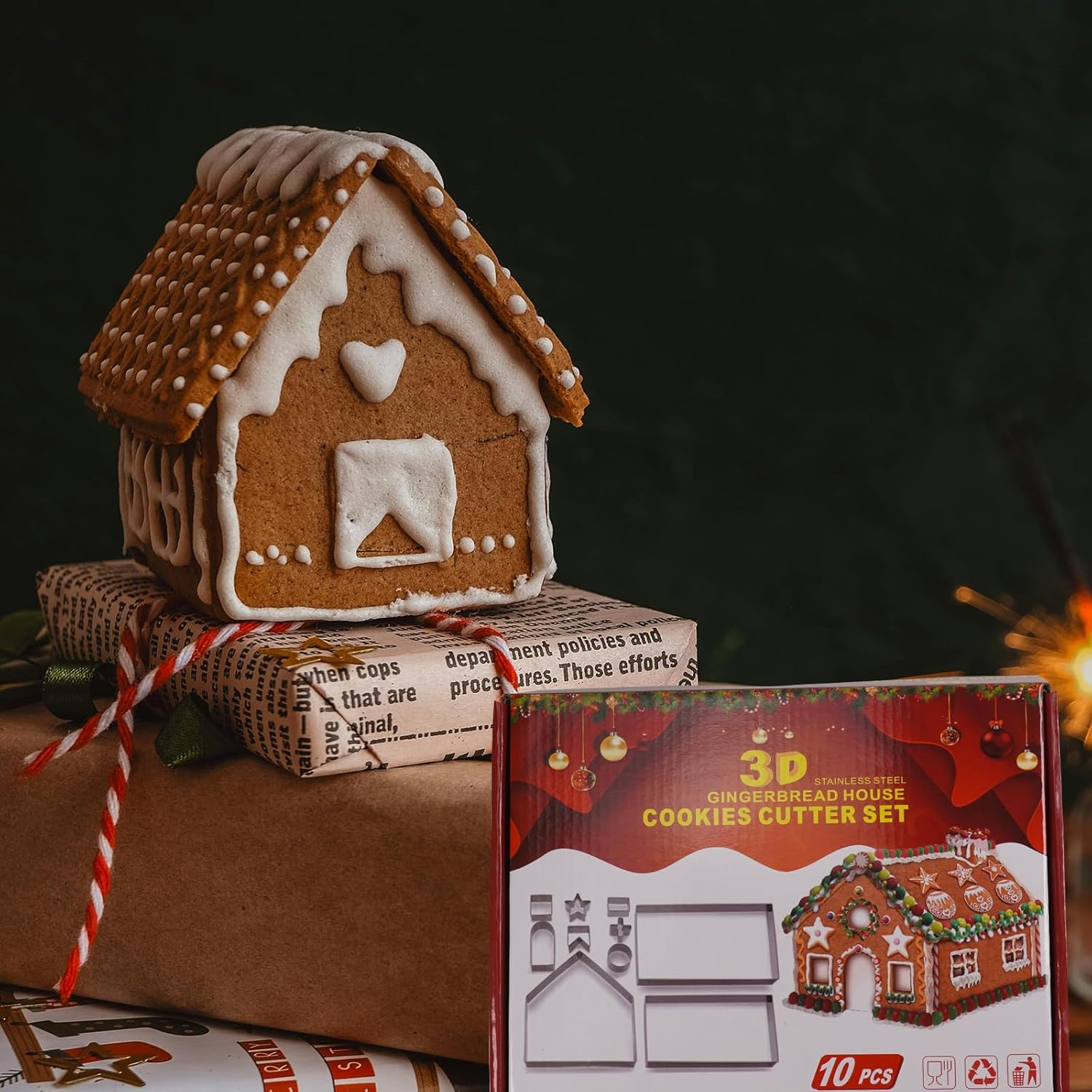 3D Christmas Cookie Cutter Set, Xmas Gingerbread House Cookie Cutters, 10 Pieces Stainless Steel Biscuit Cutter Mould for DIY Baking Cake Fondant Muffin Pastry Decoration (Gift Box) image number 4