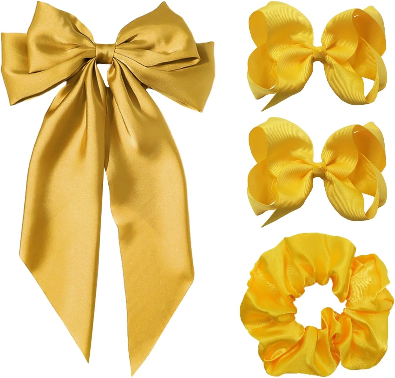 1 Piece Long Streamer Hair Pin with 1 Piece Hair Ring and 2 Hair Pins with Ribbon Hair Accessories with Bow Plain French Hairpin Simple and Versatile Hair Pin (Yellow)
