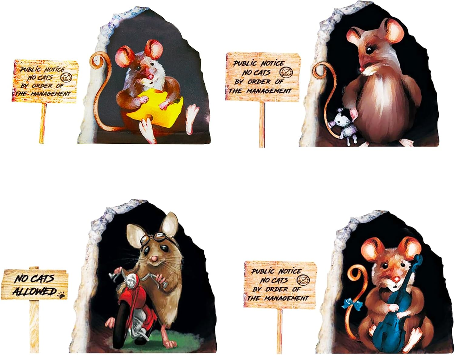 Maydahui 4 Sheets Cartoon Wall Hole Mouse Riding Motorcycle Wall Decal Mouse Playing Guitar Wall Corner Sticker Mouse Hold Cheese and Mouse Take Doll Baseboard Decor Peel and Stick for Kids Room Nursery Bedroom image number 2