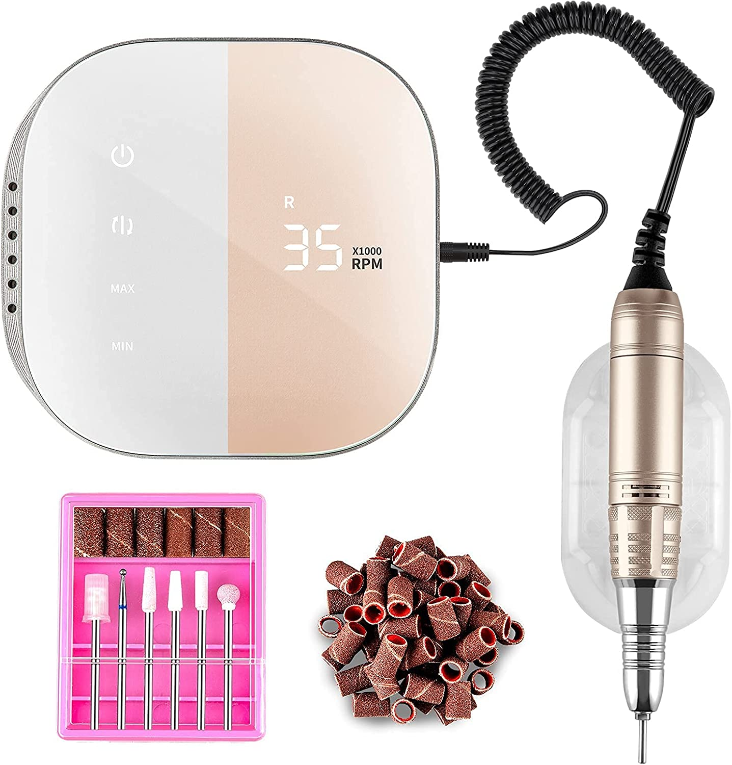 Professional Nail Drill Machine, Madenia Electric Nail File for Acrylic Gel Nails, with Touch-Sensitive Control and LCD Screen, 35000RPM (JMD-108 Gray)