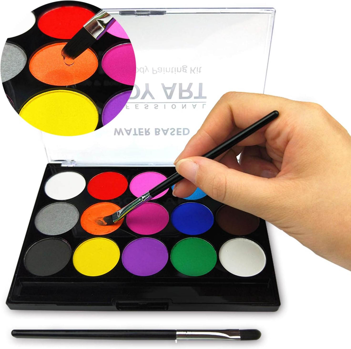 Face Paint Kit for Kids, Professional Quality Face & Body Paint, Hypoallergenic Safe & Non-Toxic, Easy to Painting and Washing, Ideal for Halloween Party Face Painting, 15 Colors with Two Brush image number 1