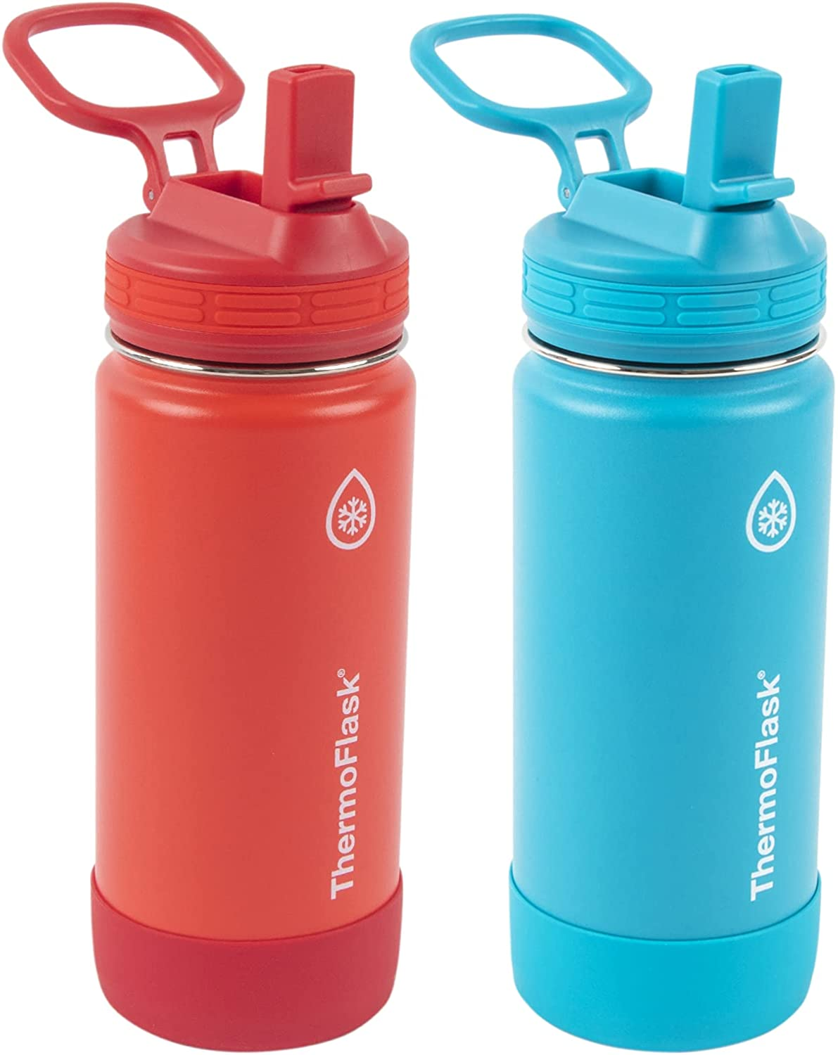 Thermoflask Double Wall Vacuum Insulated Stainless Steel 2-Pack of Water Bottles, 16 Ounce, Purple/Orange