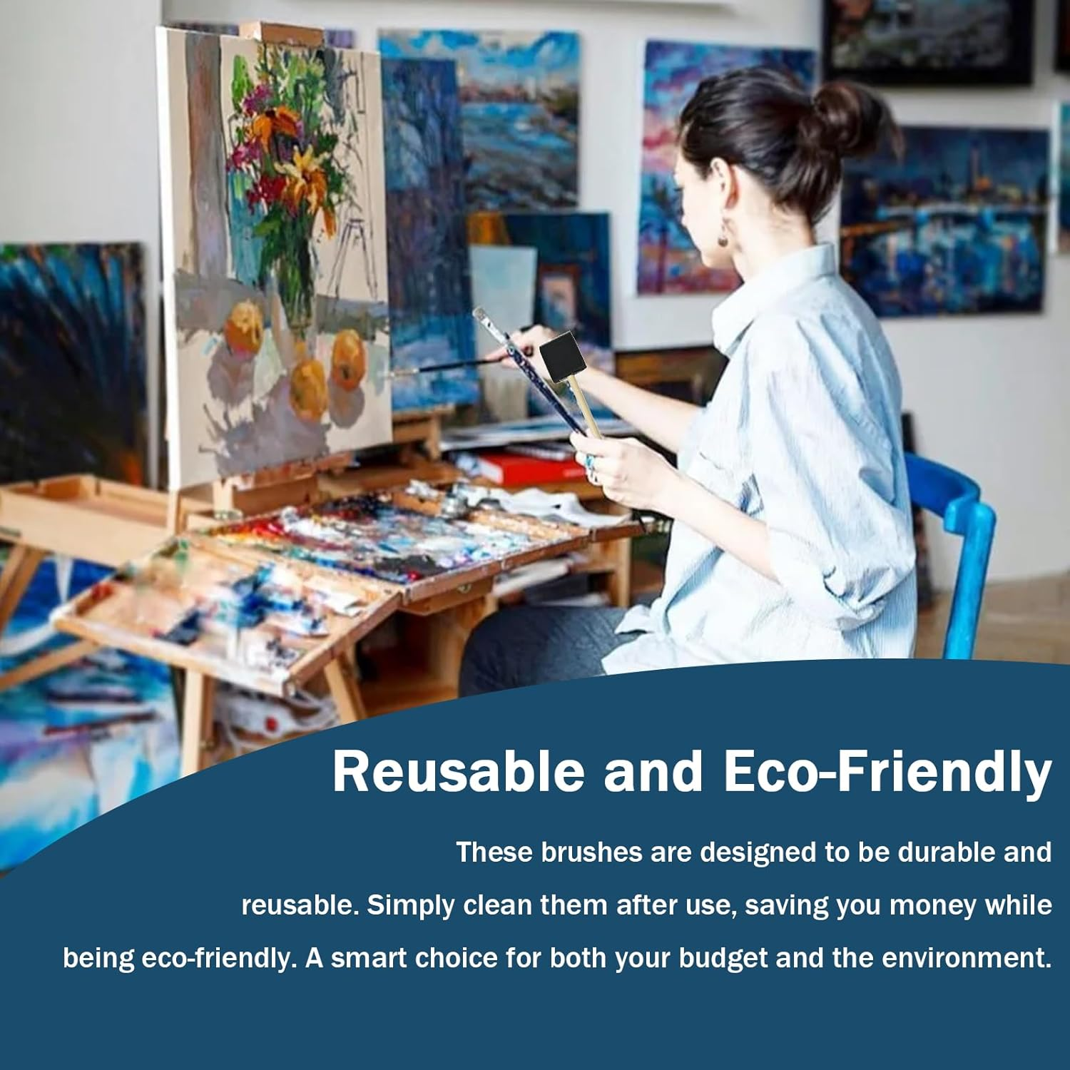 5 Pcs Foam Brush, Sponge Paint Brush, Painting Decorating Varnish Staining Wooden Handles Mixed Set for Applying Dye, Paint, Stain, Varnish and Oil to Wood. Perfect for Arts, Crafts, Cleaning and More image number 3