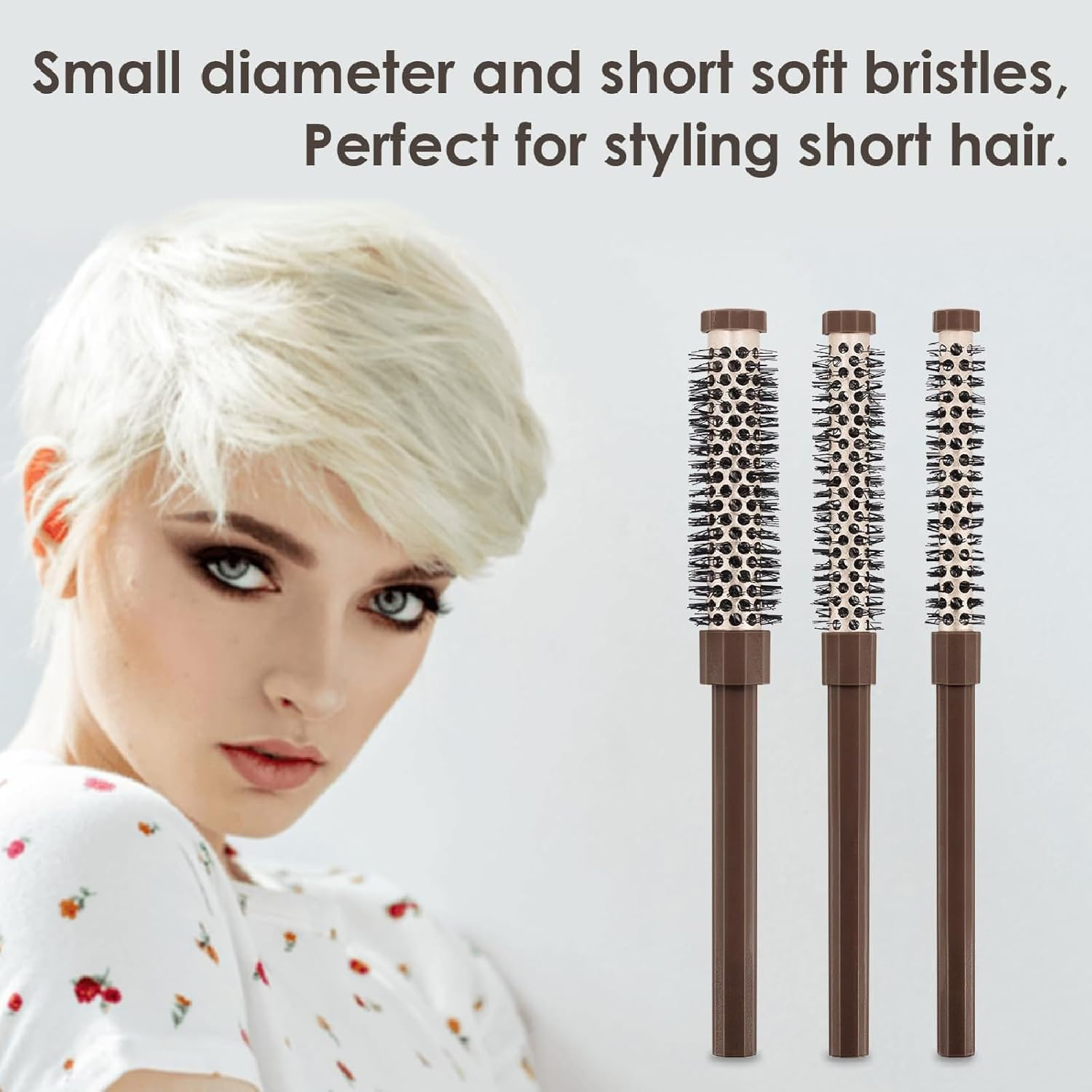 Round Brush Small, Pack of 3 Hair Dryer Brush, round Hair Brush with Aluminium Tube, Perfect for Quick Styling, Volume and Gentle Care of Short to Medium Hair, Suitable for Men and Women image number 2
