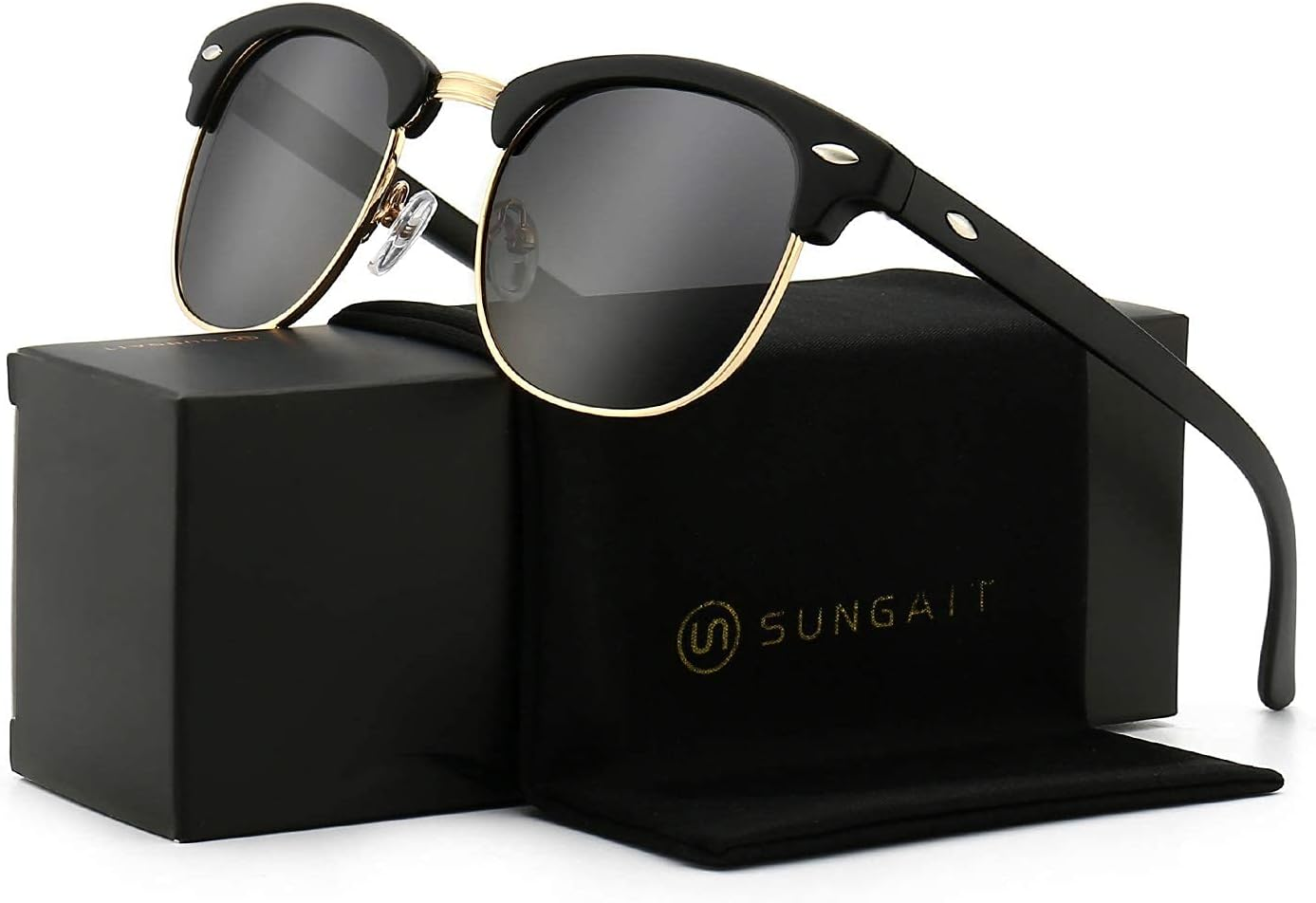 SUNGAIT 80S Sunglasses Retro Semi Rimless Clubmaster for Men Women image number 4