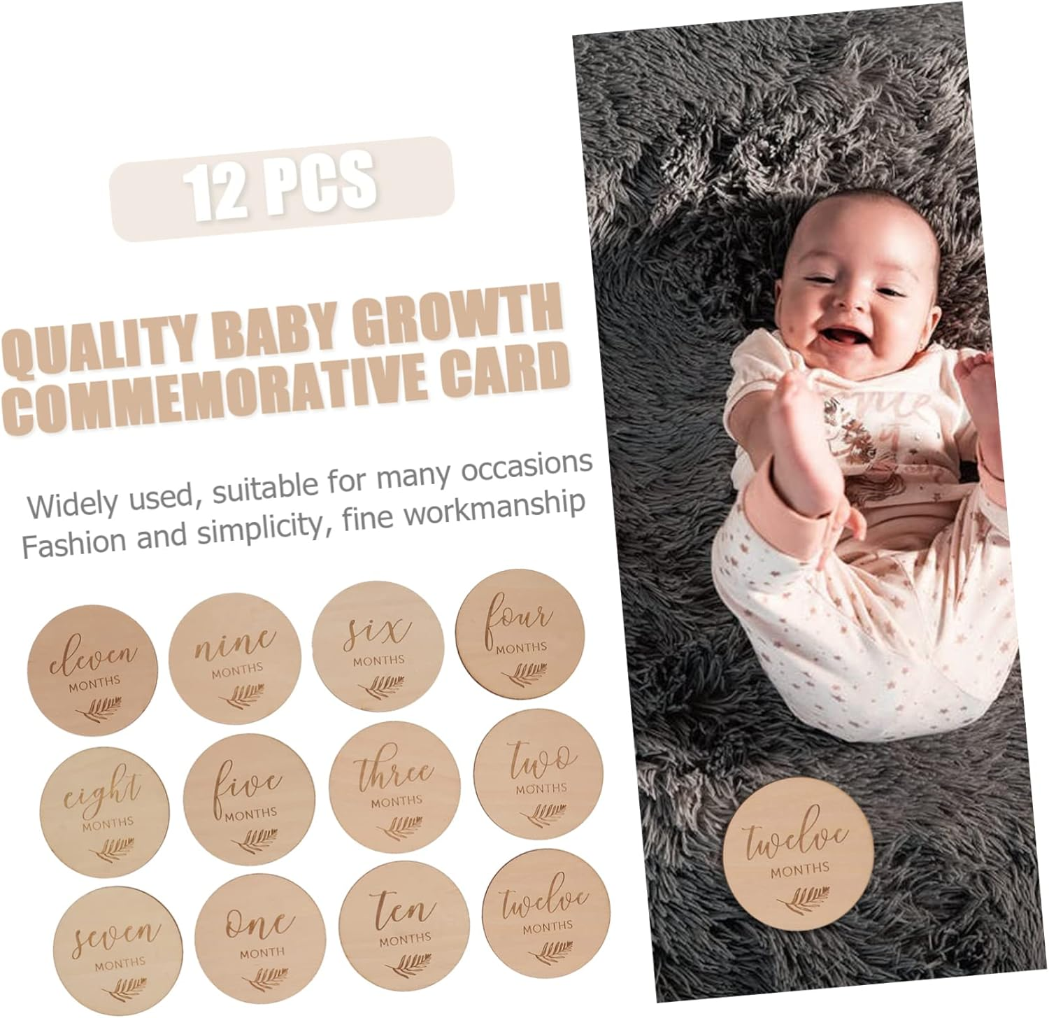 UPKOCH 12Pcs Double Sided Wooden Milestone Cards Growth Photo Props Newborn Memory Discs for First Year Milestones Showers - Assorted Color image number 4