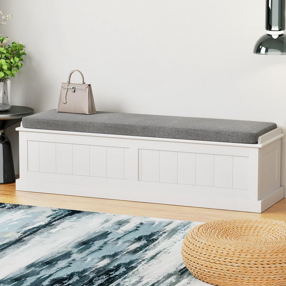 Artiss Storage Ottoman Blanket Box Bench 140Cm Fluted Faux Linen Seat Chest Grey image number 6