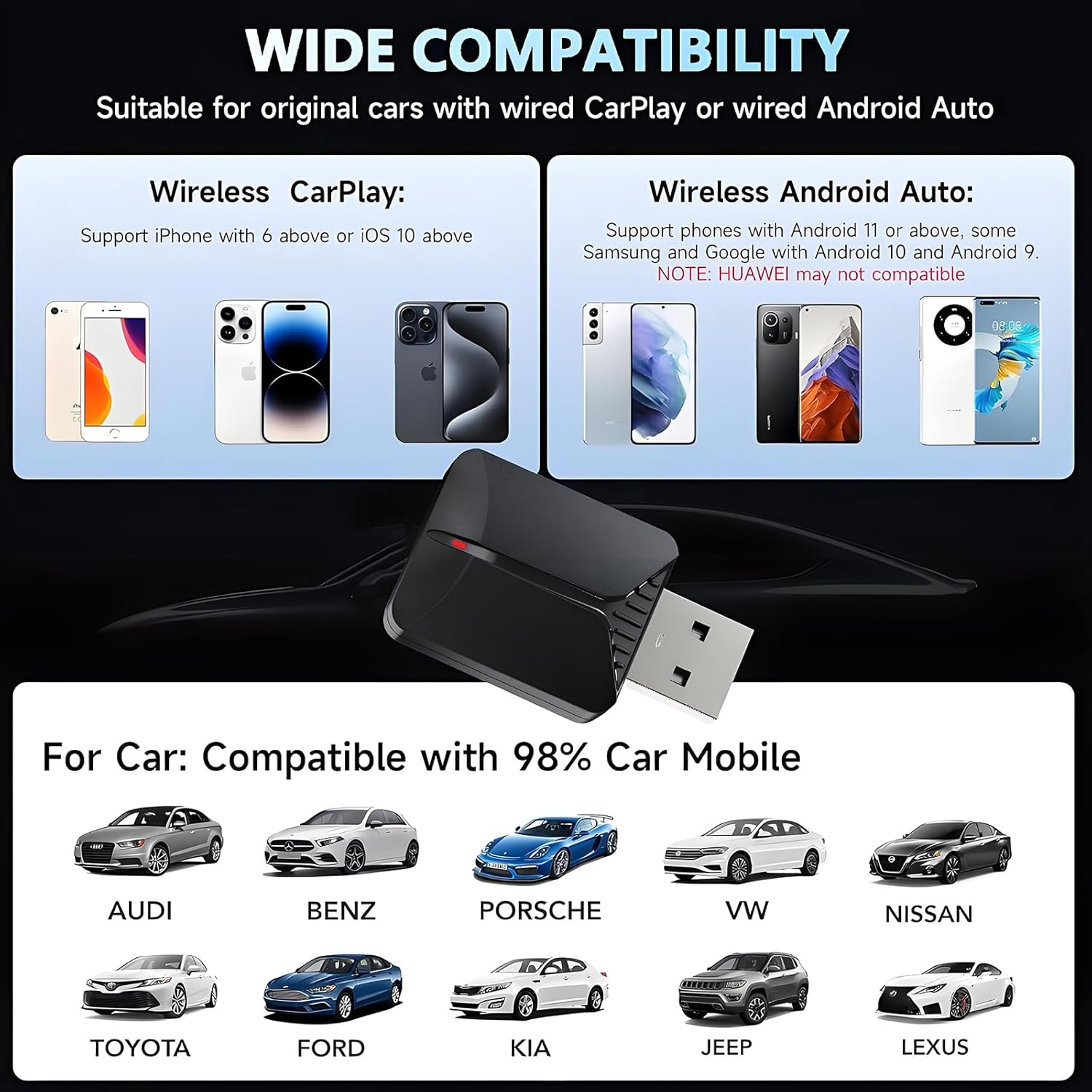 Mini Wireless Carplay Adapter for Cars with Built-In Wired Apple Carplay & Android Auto, USB-A/C Support, Plug and Play Easy Use Fast Stable Connection Car Play Dongle for Iphone/Android image number 5