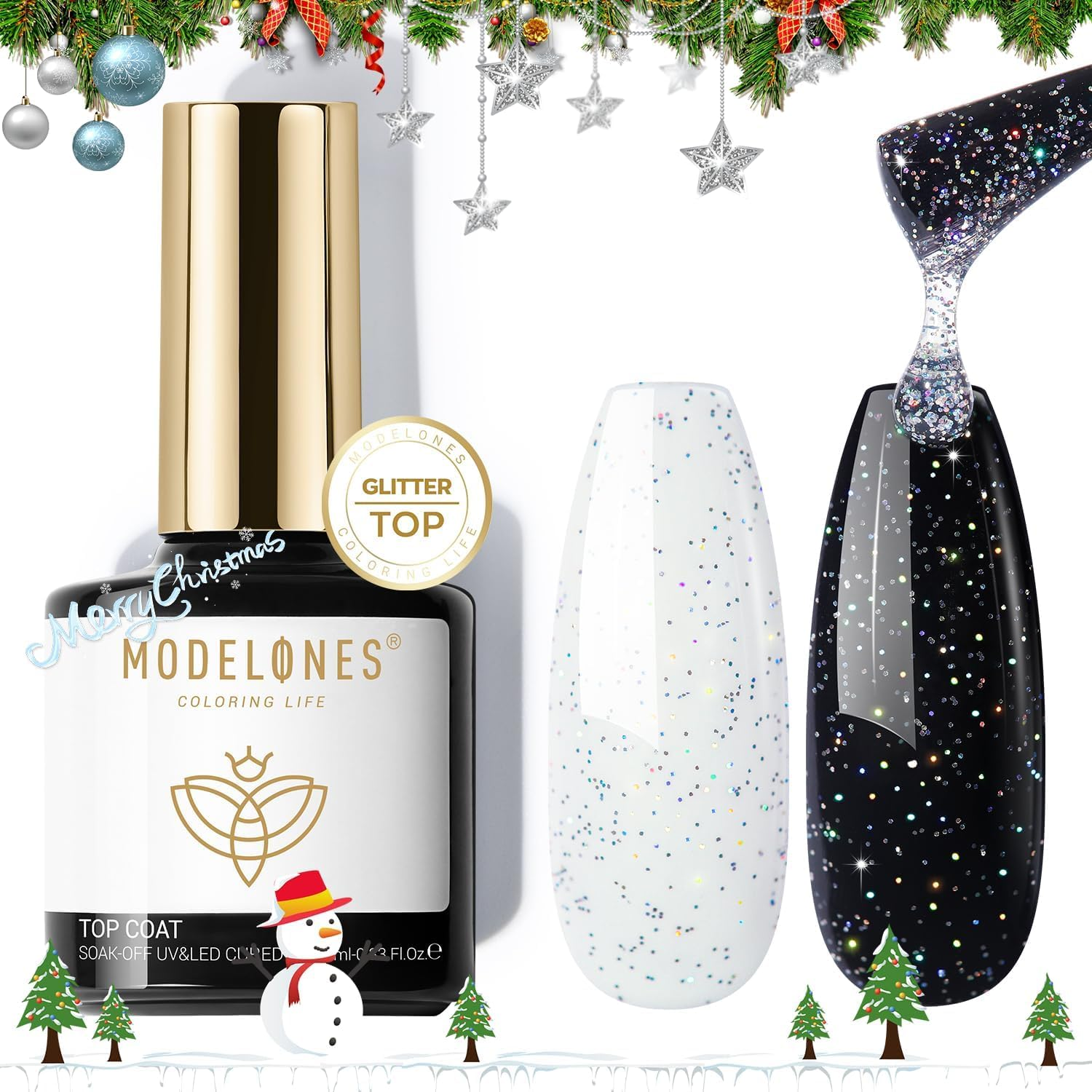 Modelones Glitter Gel Top Coat, Iridescent Silver Mix Glitter Gel Polish No Wipe Top Coat Glossy Sparkly Finish Long Lasting Soak off Rainbow Shimmer Glitter Gel Nail Polish Nail Art Manicure, 10Ml image number 4