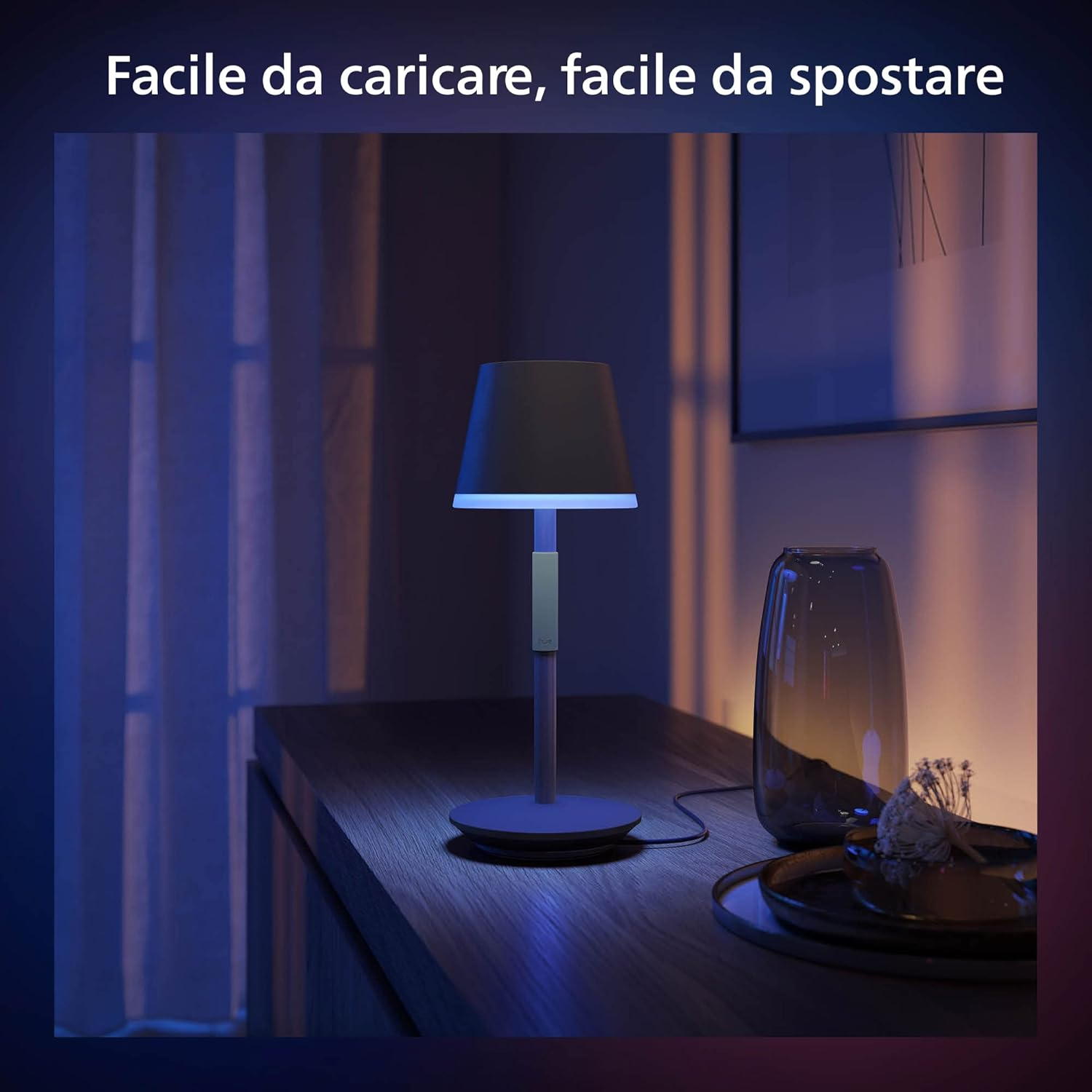 PHILIPS Hue White and Color Ambiance Hue Go Portable Table Lamp with Smart White and Coloured Lights, Dimmable, Table Lamp Design for Indoor and Outdoor Use, IP54, 6.2 W, Black image number 3