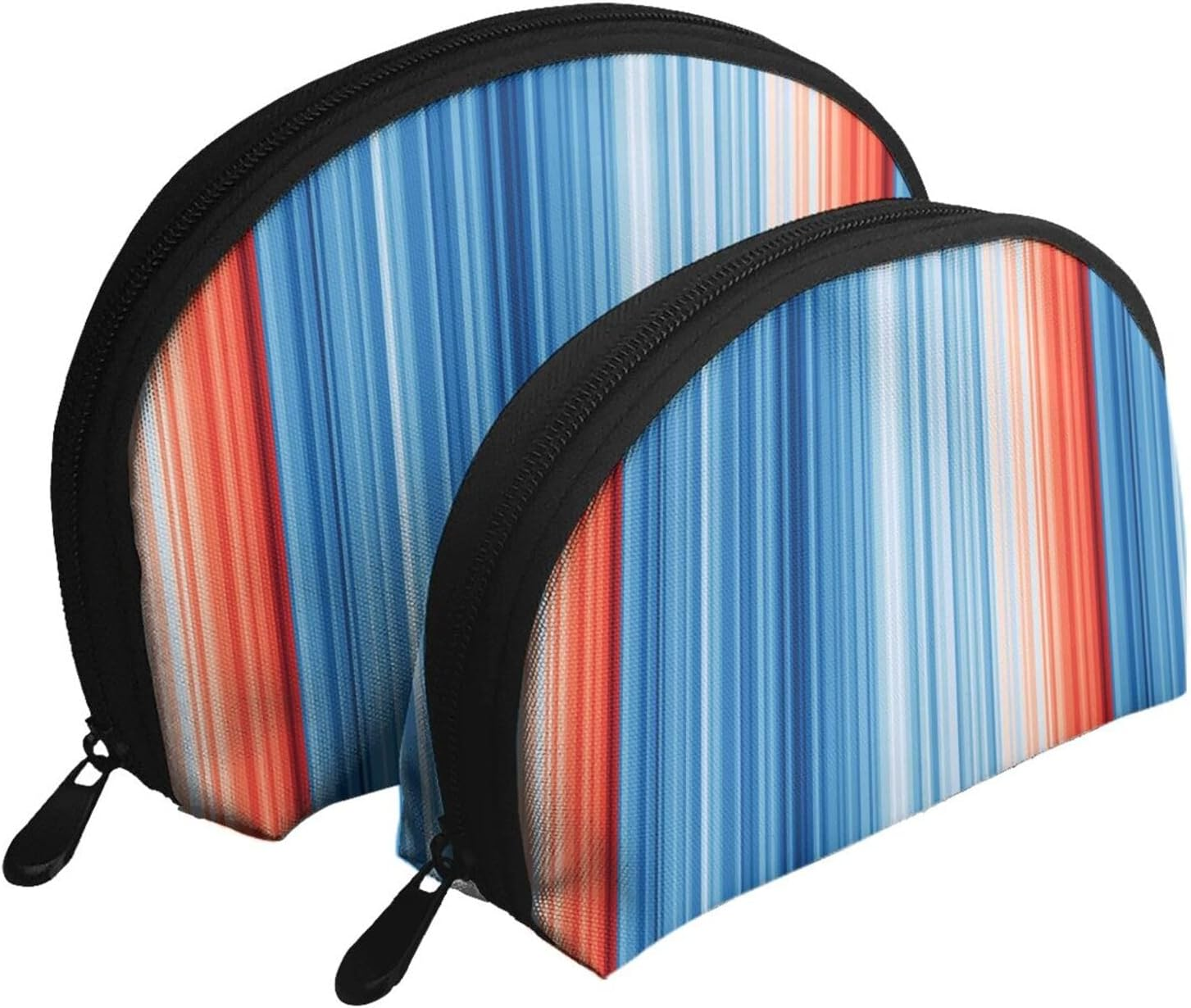 Cozimangoe Coin Pouch Makeup Bags Set, 2 Piece Shell Shape Cosmetic Bag with Pockets for Daily Travel Handbag Lipstick Keys Toiletry, Personalized Climate Stripes image number 2