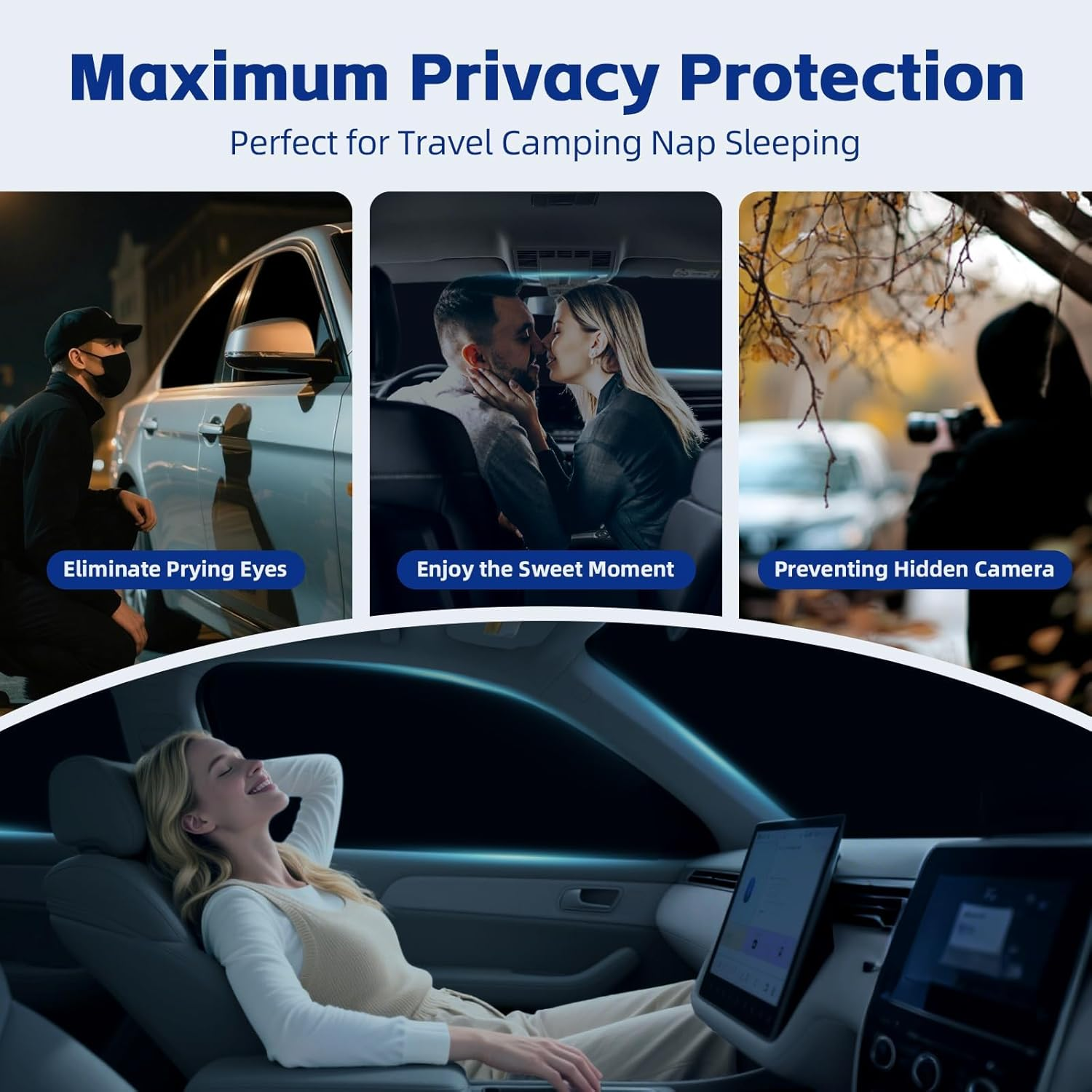 Car Window Shades for Tesla Model Y Juniper 2025 2026 with Suction Cups(No Falling), Custom Fit Side Window Sun Shade Set, Privacy UV Block Window Covers, Full Blackout Sunshade for Camping(8Pcs) image number 3