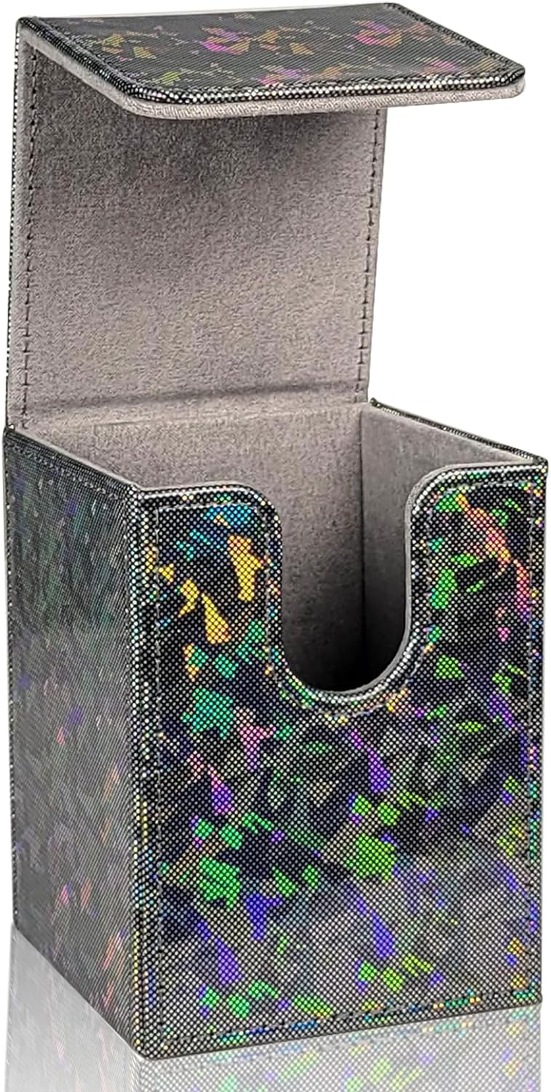 Dmoicols Sparkly Card Deck Box Holds 100+ Single Sleeved Cards ,Leather Card Storage Case,Mtg Commander Deck Box with 2 Dividers Fit TCG CCG Magic Cards Vertical(Sparkly Black Piece)