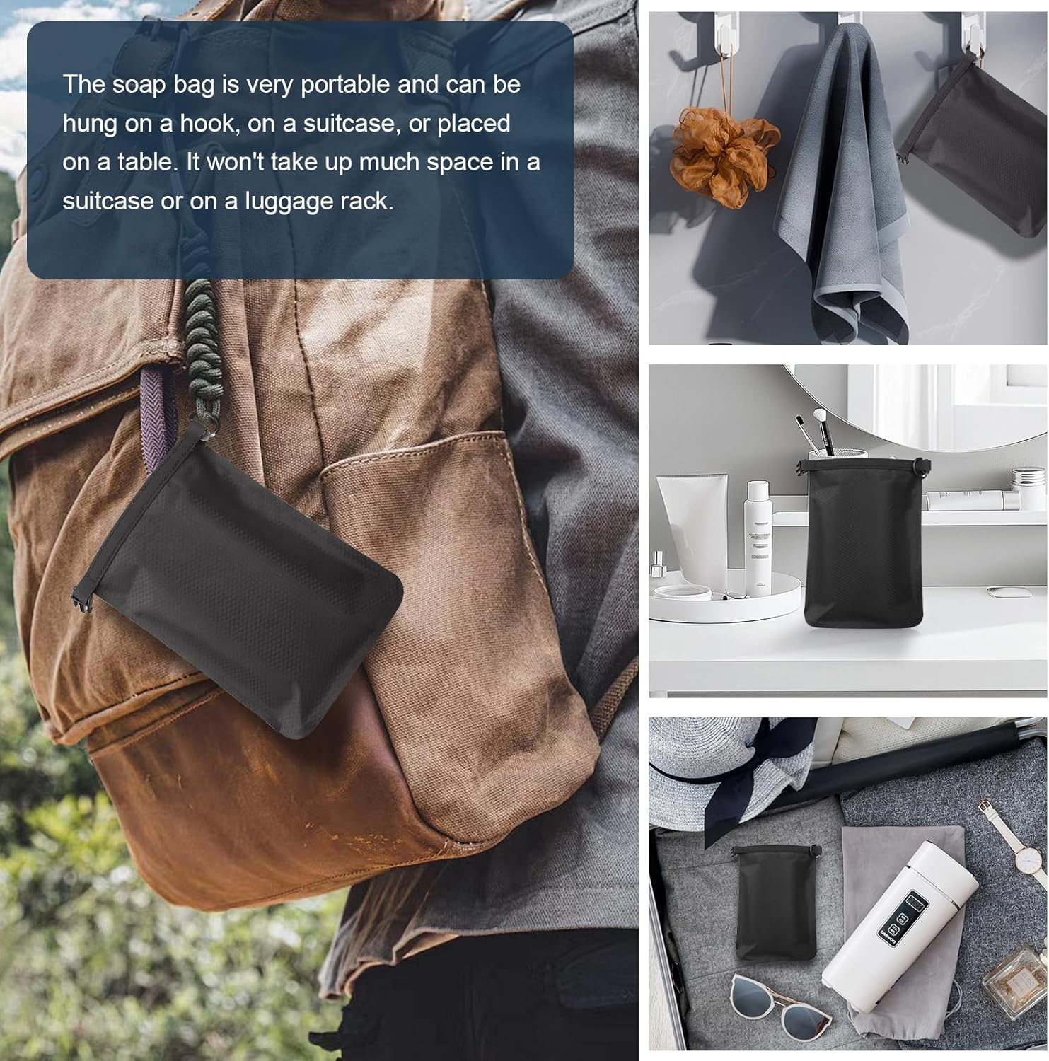 Travel Soap Bag, Waterproof Leak Proof Travel Portable Quick Drying Soap Bag with Lathering Mesh Bag & Carabiner for Travel, Camping, Hiking, Outdoor