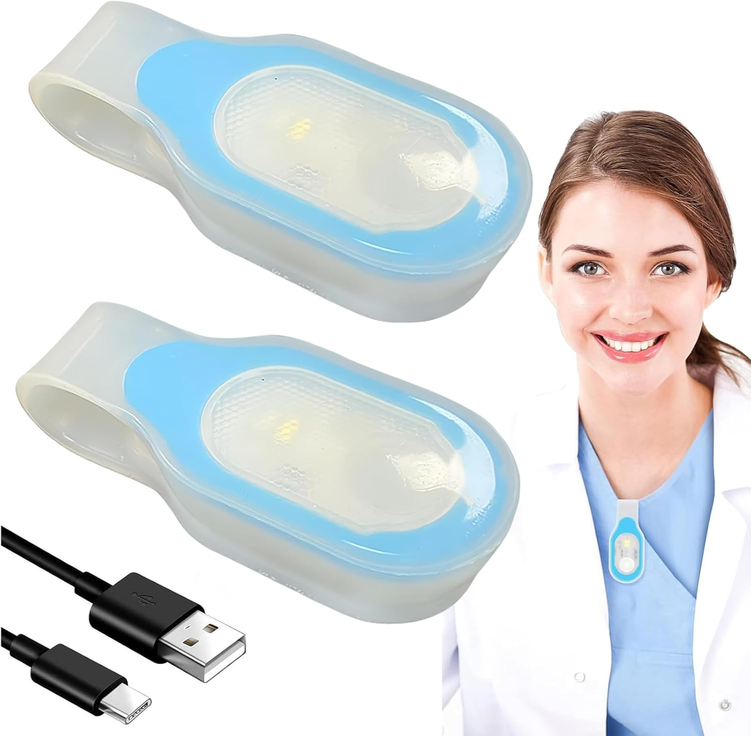 2 X Nursing Night Light Clip, LED Clip Light, USB Rechargeable Magnetic, 3 Modes, Mini Night Light, Nurse, LED Safety Light for Night Shift Nurse, Running, Jogging, Camping