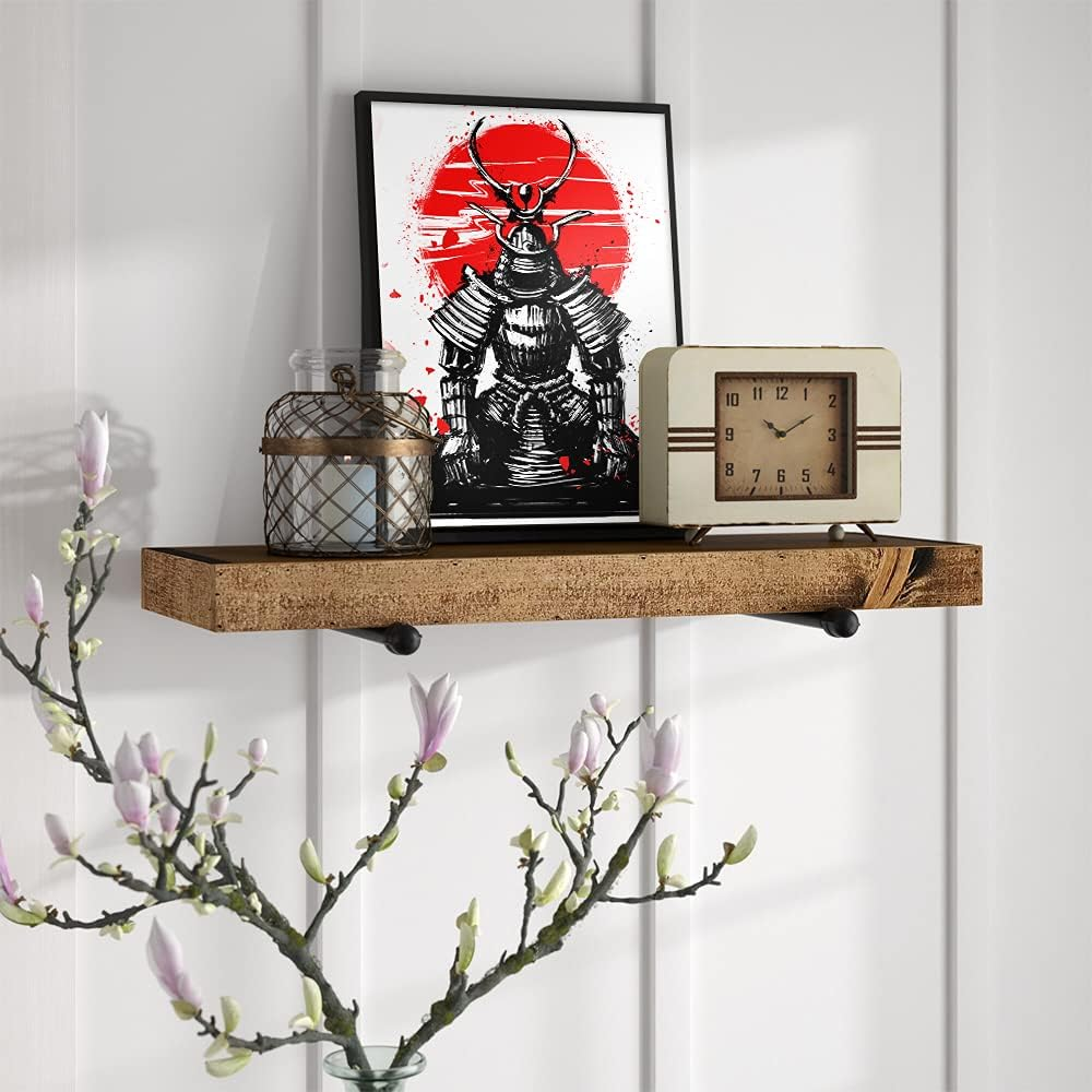 YUMKNOW Japanese Art Wall Decor - Unframed 8X10 Set of 6, Modern Minimalist Asian Oriental Decor for Living Room, Samurai Armor Warriors Prints Posters for Bedroom, Japan Red White Art Office Gifts image number 1