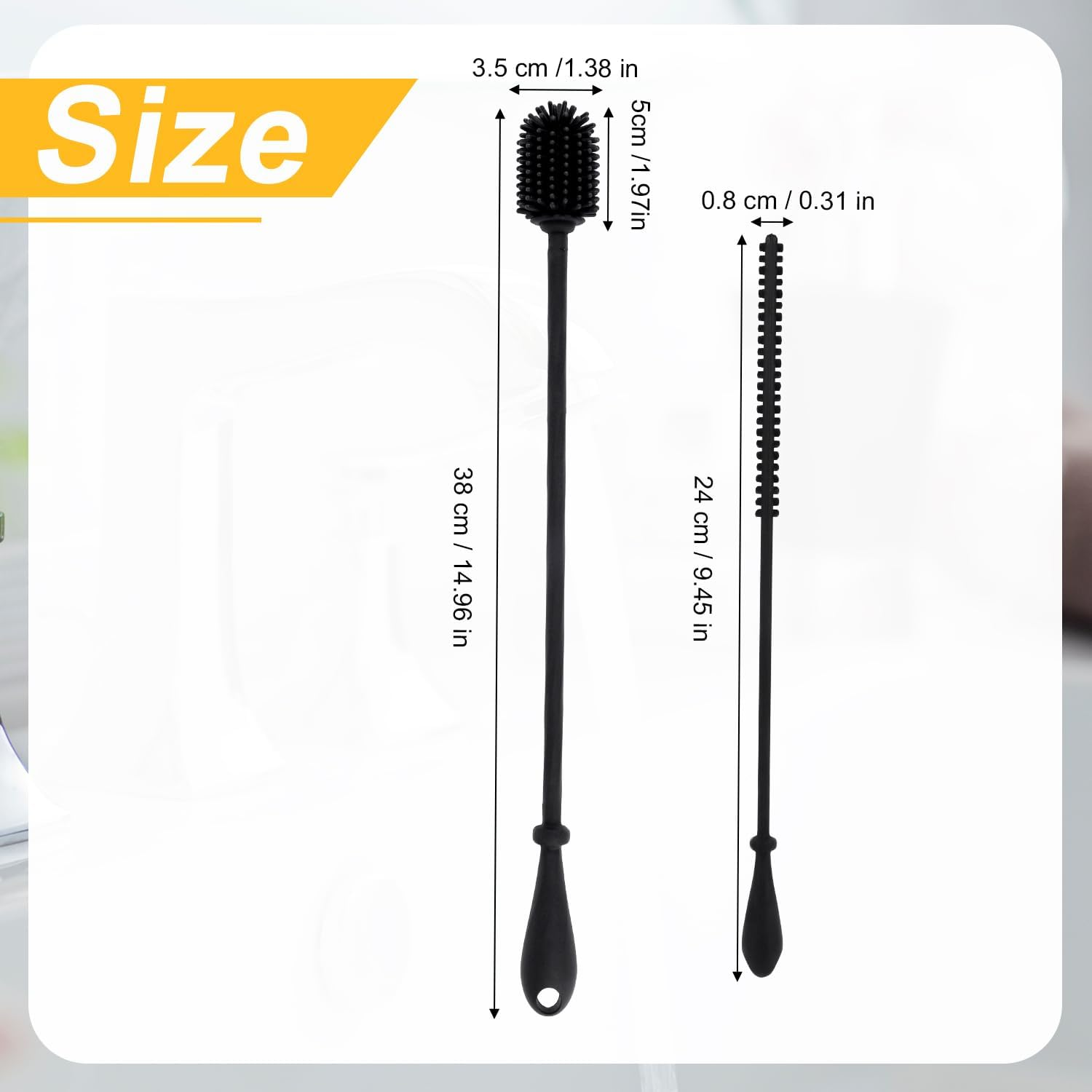 Silicone Bottle Brush with Straw Cleaning Brush, Extra Long Water Bottles Washer Brush Reusable Straw Cleaner Bpa-Free Cup Cleaning Brush for Stanley Baby Bottle Glass Mug