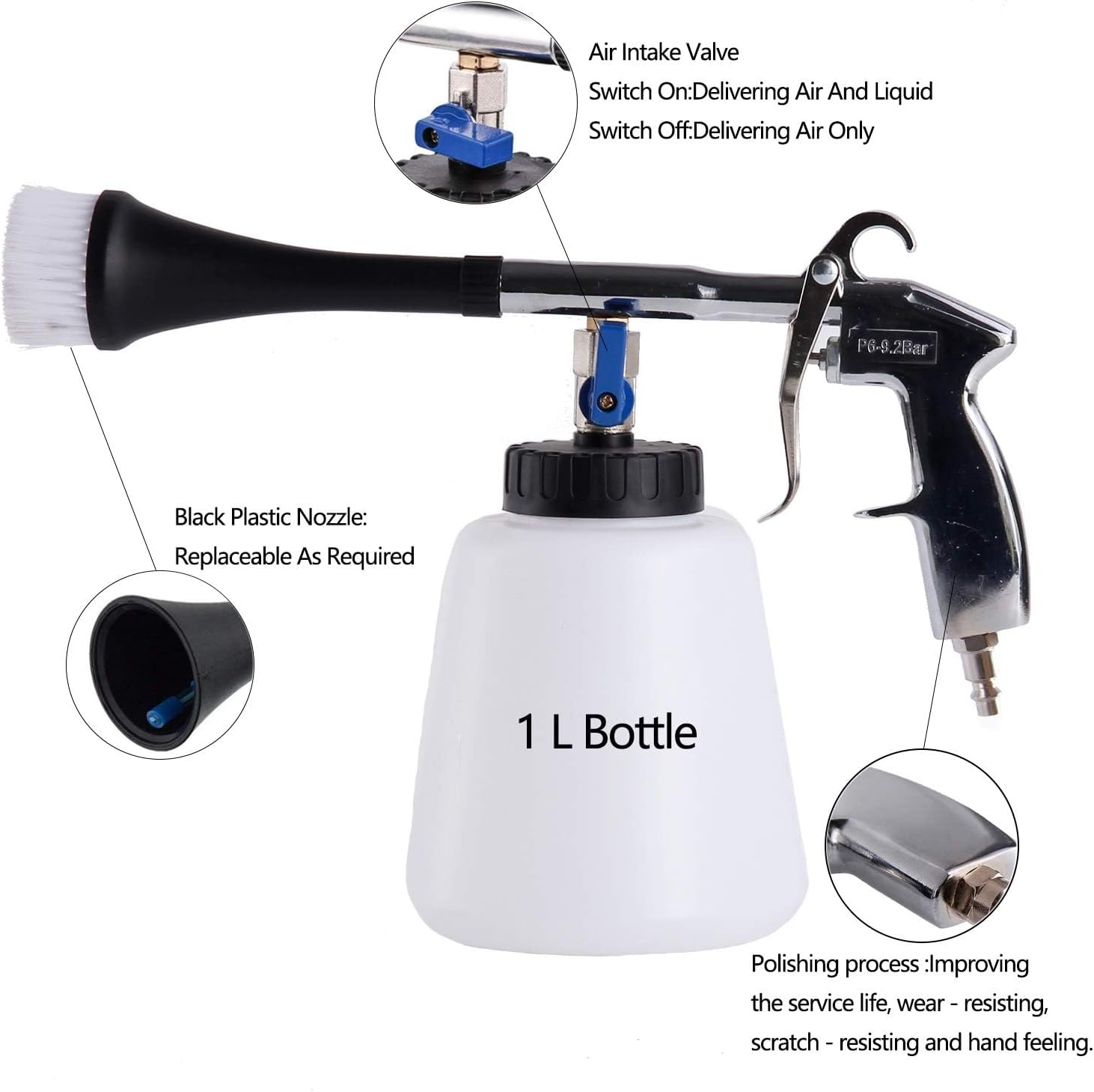 High Pressure Cleaning Tool Turbo Cleaning Gun Car Detailing Kit Professional Auto Interior Cleaner Detailing Wash Wash Spray Bottle Nozzle with 1L Bottle for Air Compressor image number 4
