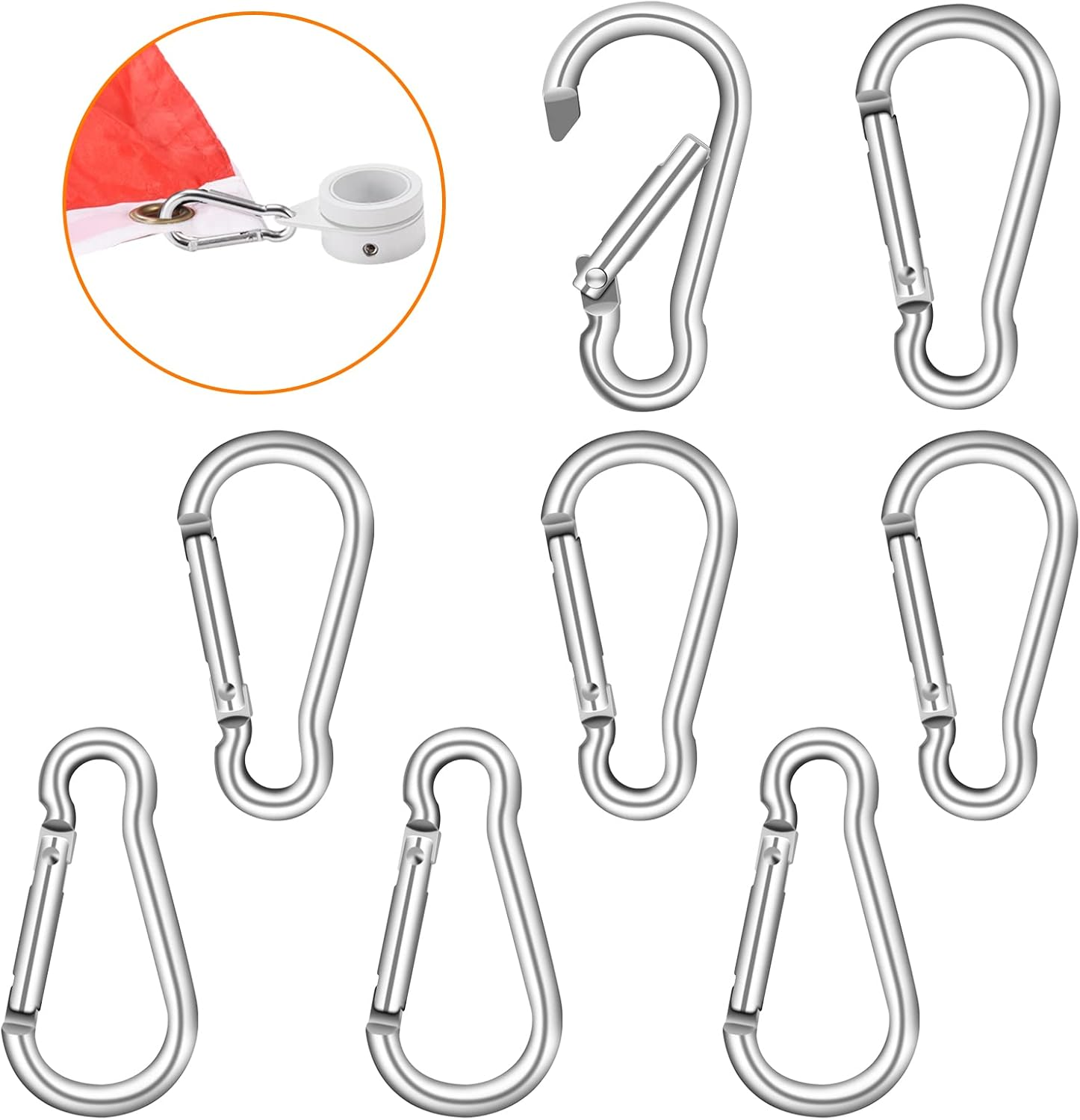 Flag Pole Ring Replacement Carabiner Clips | 8 Pcs Aluminum Alloy Flag Pole Clip Spring Snap Hooks for Grommeted Flag | Replaceable Flagpole Hardware Accessories for Any Flagpole Rings (Silver) - Silver-4 Pcs image number 3