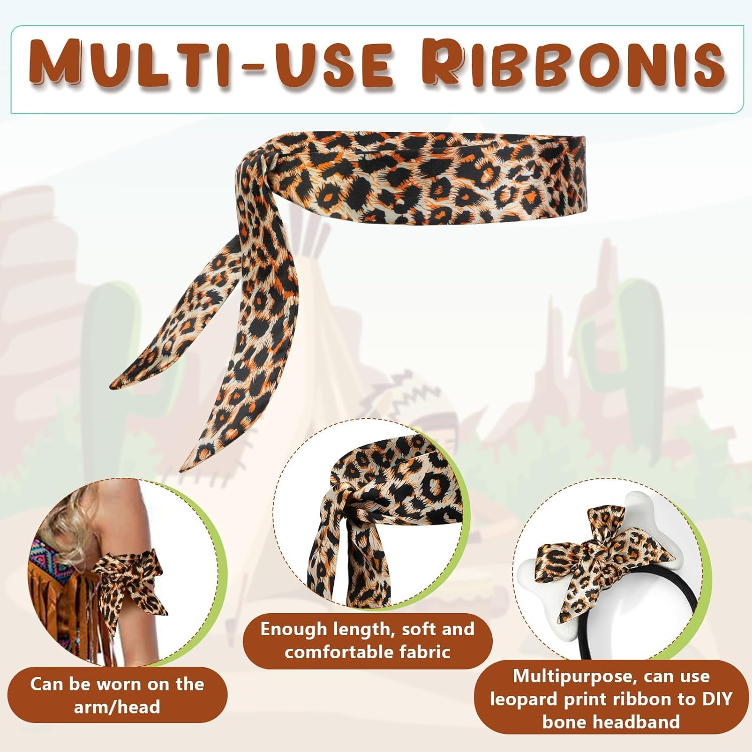 7 Caveman Costume Accessories - Adult & Kids Inflatable Club, Bone Headband, Necklace, Bracelet, Earrings, Leopard Armband - Caveman & Cavewoman Fancy Dress for Halloween & Carnival Party image number 4