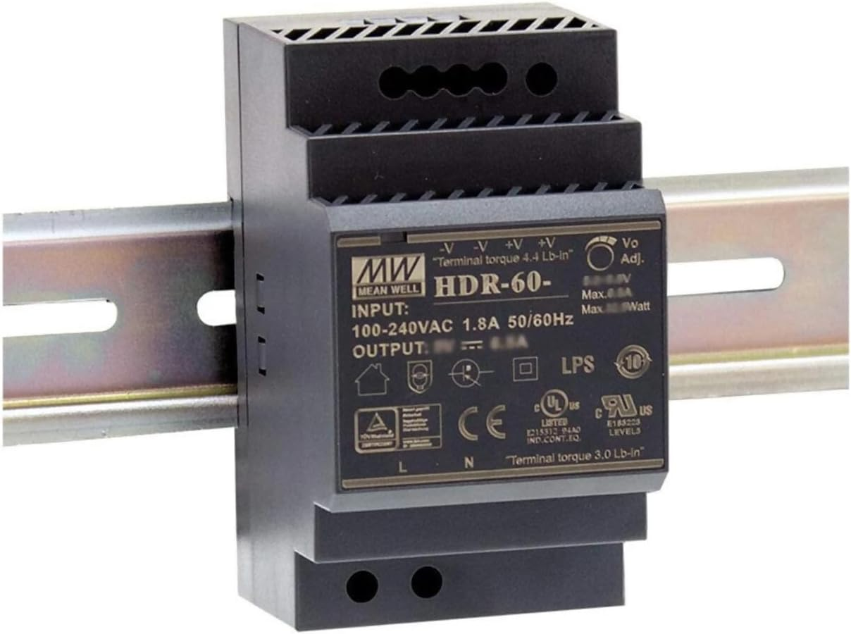 HDR-60-5 Genuine Mean Well DIN Rail Power Supply 5V 6.5A 60W, with Warning Label - 5V image number 3