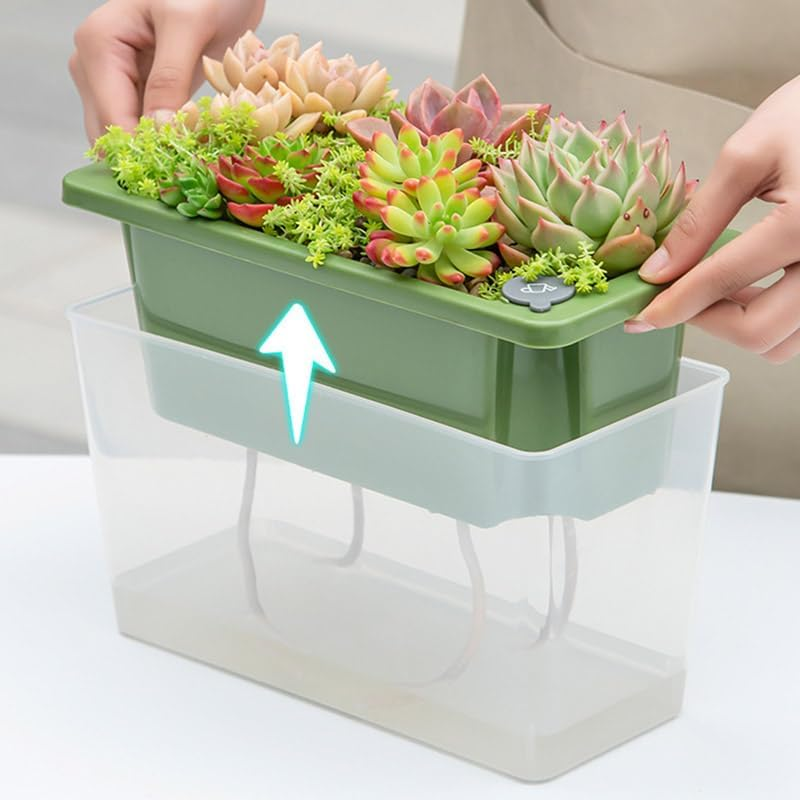 AIMALL Self-Watering Square Planter for Indoor Gardening, Balcony Vegetable Pot with Absorbent Cotton, Lazy Self-Priming Flower Pot, 10.43"X4.72"X5.5"