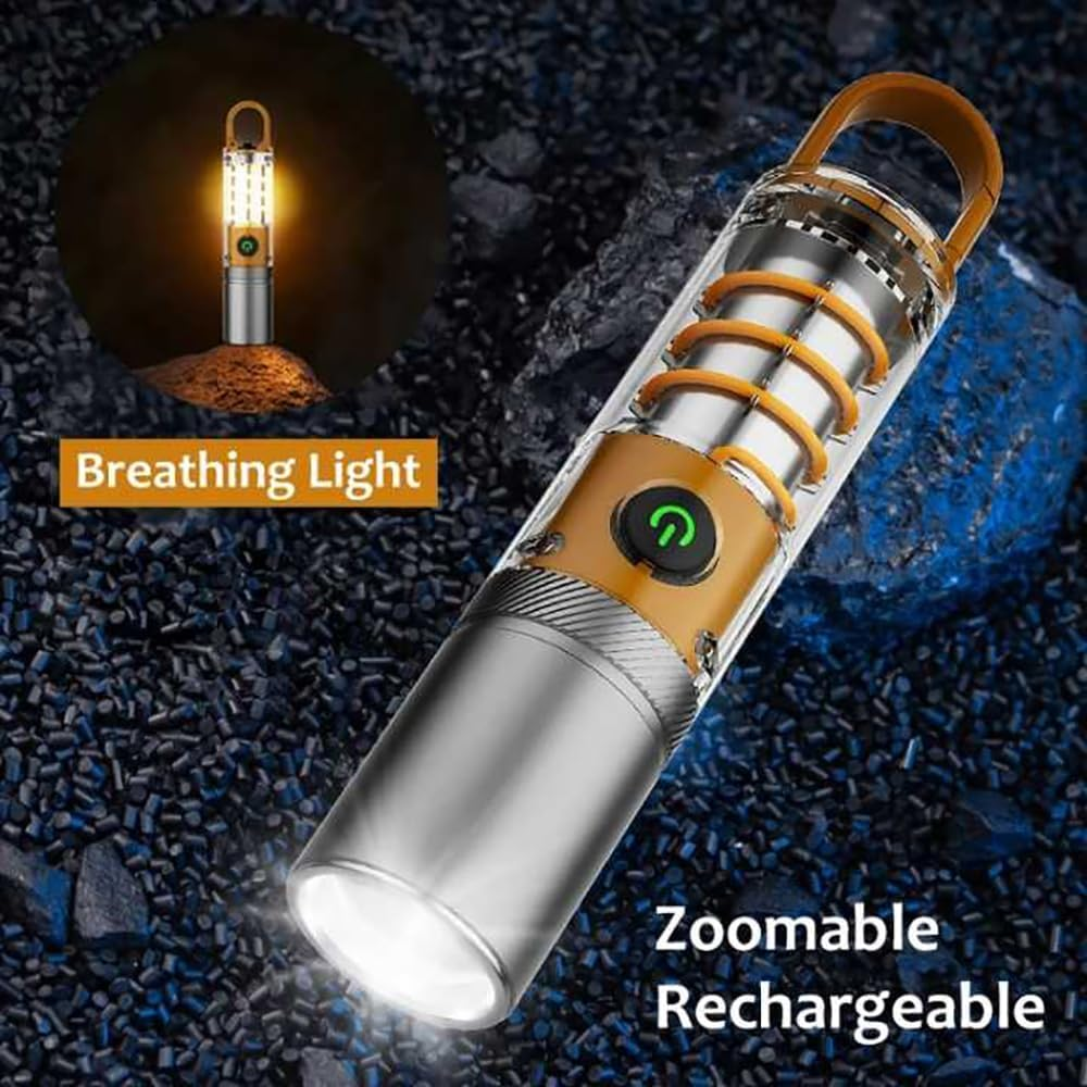 LED Tactical Torch, Rechargeable Flashlight, Laser Bright Flashlight, Adjustable Focus, Water Resistant, with 5 Lighting Modes Mini Breathing Torch for Camping, Hiking, Dog Walking, Emergency Use image number 3
