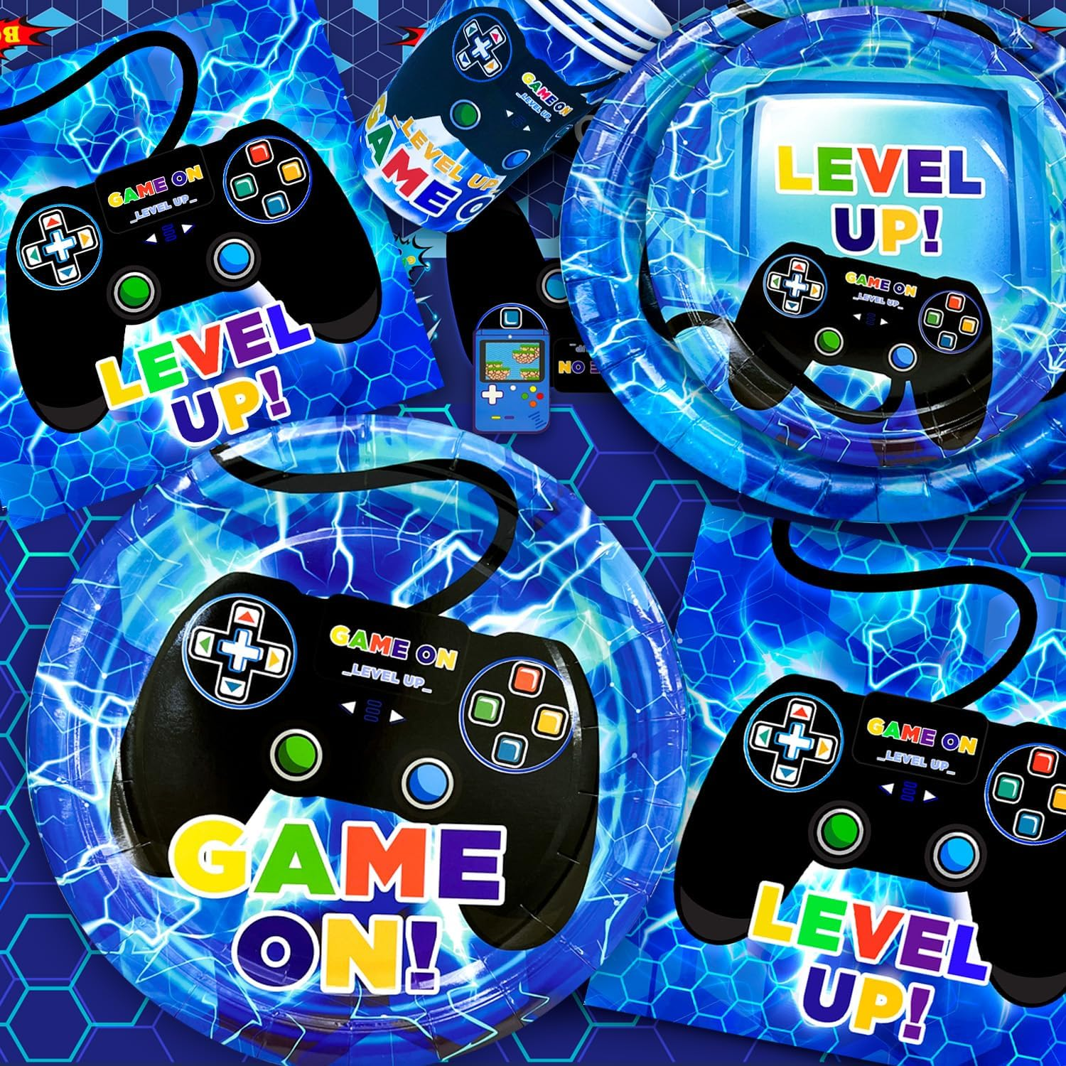 151Pcs Video Gamer Birthday Party Decorations & Video Game Party Tableware Supplies Set - Video Game Party Plates Cups Napkins Tablecloth Banner Balloons Etc Game Themed Party Decorations for Boys image number 1