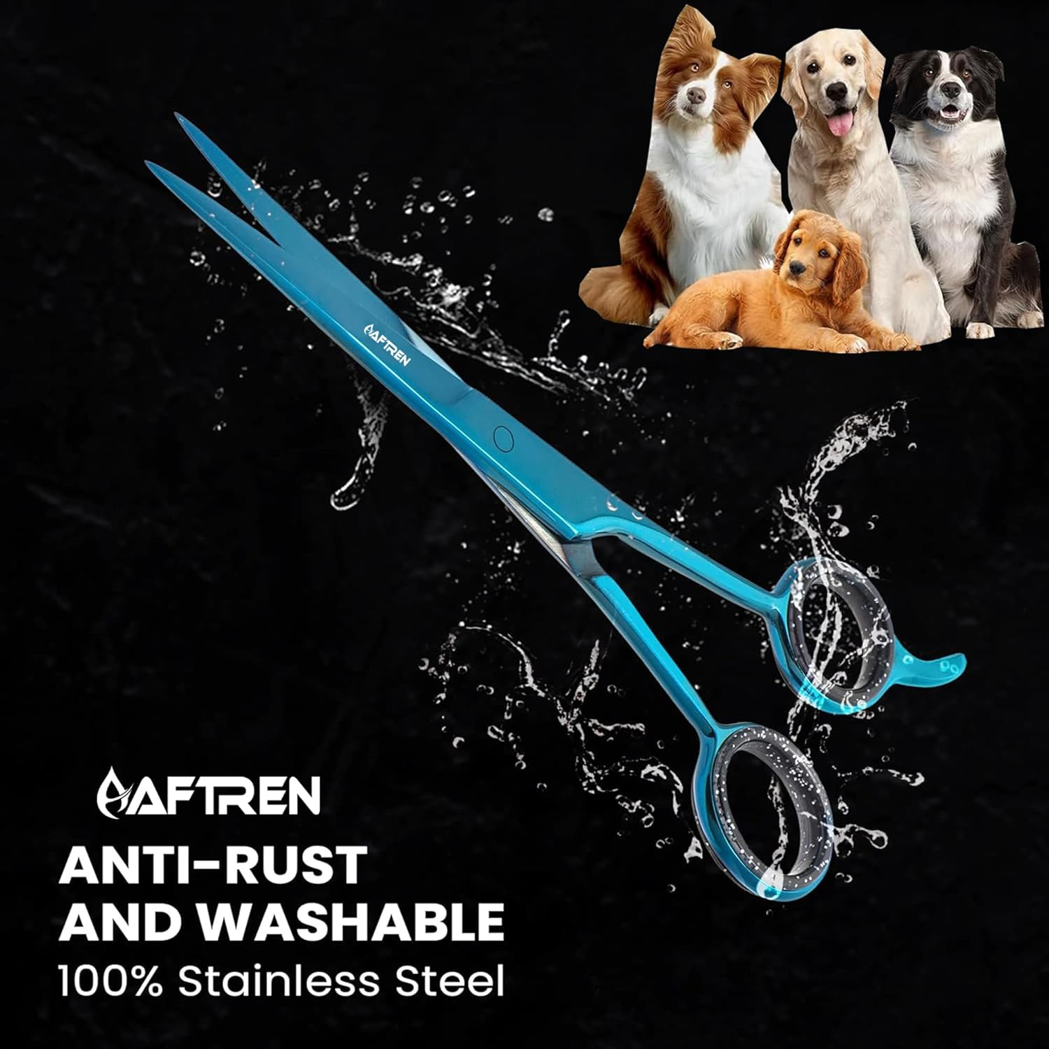 7.5 Inch Curved Dog Grooming Scissors with round Tips, Professional Pet Grooming Scissors J2 Stainless Steel for Dogs and Cats (Blue, 6.5 Inches)