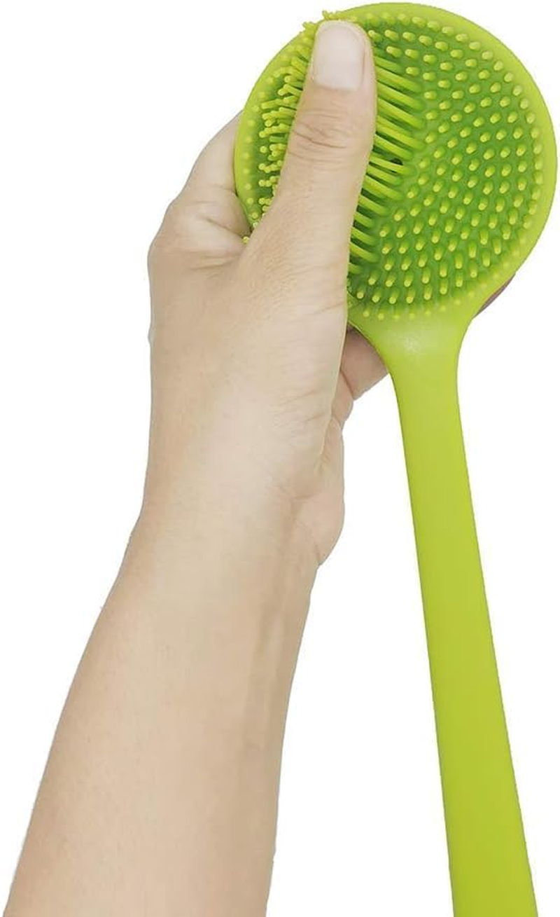 Silicone Back Scrubber Soft Bath Body Brush for Shower with Long Handle,Rubbing Tools, Massage Style Bath Brush (Green, 37.7 * 8.2 * 3.5 CM) image number 4