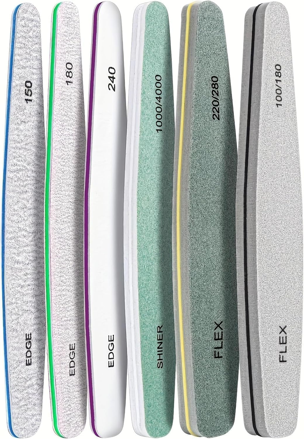 6 Pcs Nail File & Buffer Set - Multi-Grit Kit for Acrylic & Natural Nails (100-4000 Grit) - Soft Gel Files, Buffers & Emery Boards for Home Salon & DIY Use image number 3