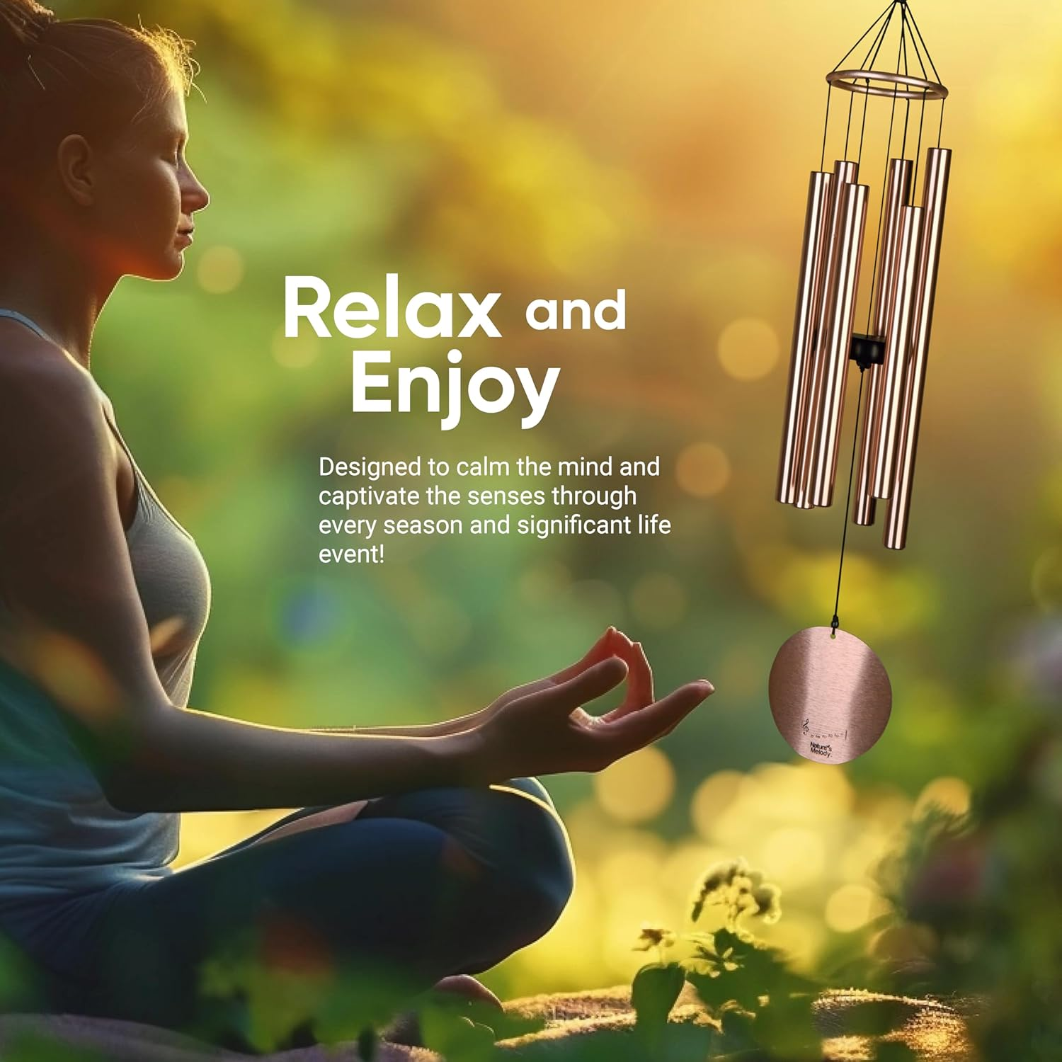 Nature&rsquo;S Melody Aureole Tunes Wind Chimes &ndash; Outdoor Windchime with 6 Tubes Tuned to E Pentatonic Scale, 100% Rustproof Aluminum, Powder Finish & S Hook Hanger for Sympathy, Memorial Gift or Zen Garden image number 5