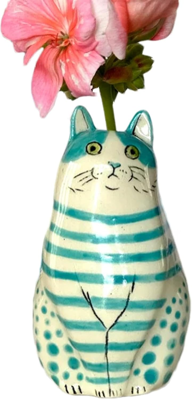 Polka Dot Cat Vase | Resin Cat Flower Bud Vase - Tiny Animal Vases for Cat Lovers, Home Decorations for Bookshelf, Table Decoration