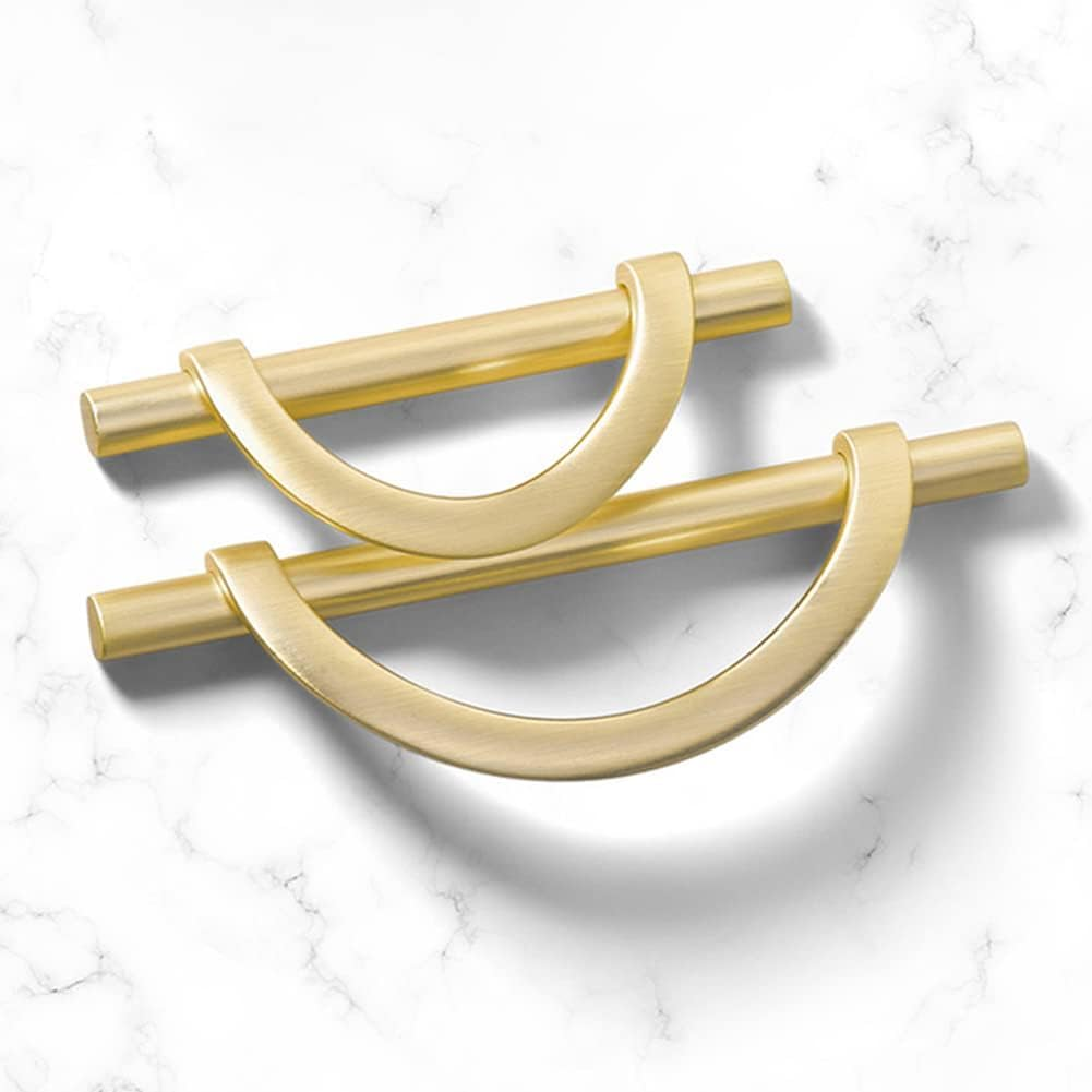 DAPANIY Brushed Gold Cabinet Pulls Drawer Pulls, Half Moon Shape Pulls Gold Drawer Dresser Kitchen Handles Antique Cupboard Door Handles, 4Packs 96Mm image number 3