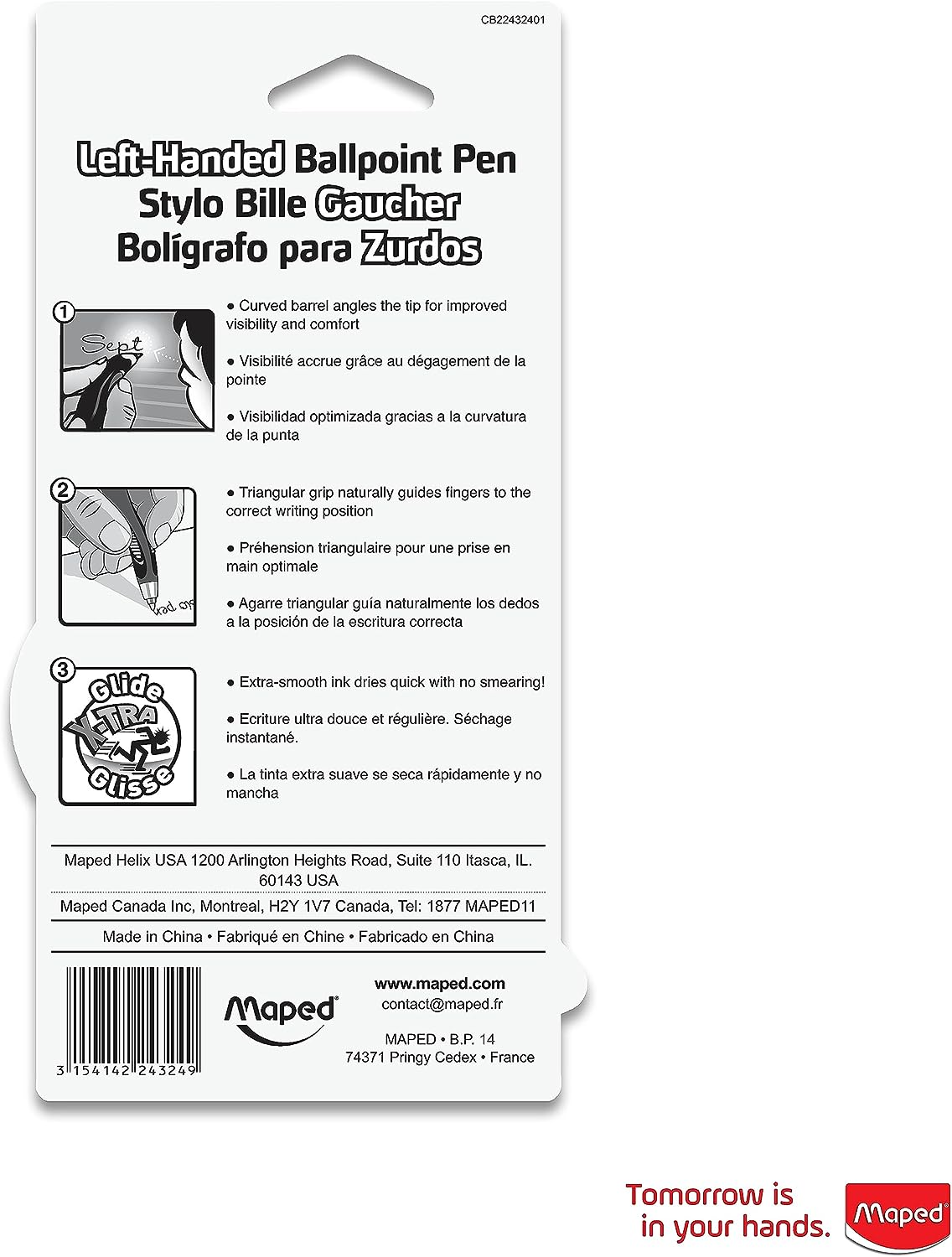 Maped Visio Left Handed Pens, Pack of 3, Assorted Colors (224324) - 2 Count (Pack Of 1) image number 1