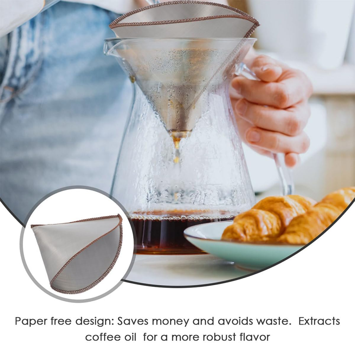 DINHEAROM 2Pcs 304 Stainless Steel Reusable Espresso Filter Screen Fine Mesh Coffee Filter for 1-4 Cups Hand Drip Brewing Home Coffee Mesh Strainer image number 2