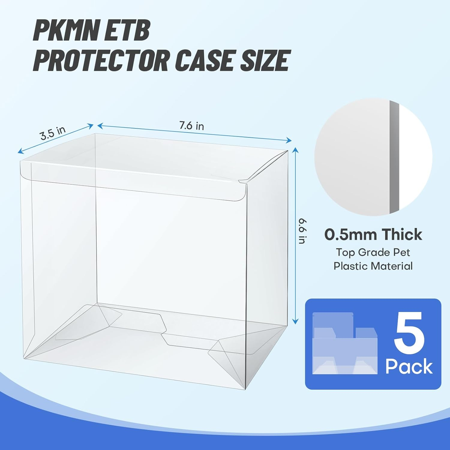 5 Pack Clear PKMN ETB Protector Case, PKMN Elite Trainer Box Protector, PET Plastic Display Box Protector for Collectors Gifts Elite Trainer Boxes - 0.5Mm Thick (Pack of 5) image number 3