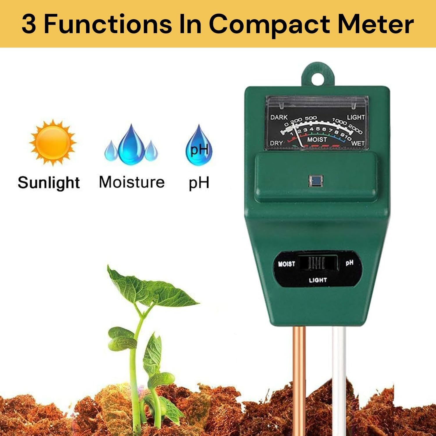 Spendeal 3-In-1 Soil Tester Kit, Moisture, Light & Ph Meter for Plants, Garden Soil Test Tool for Lawn, Farm, Indoor & Outdoor Use, Accurate Plant Monitor for Water, Sunlight & Acidity Testing (2) image number 3