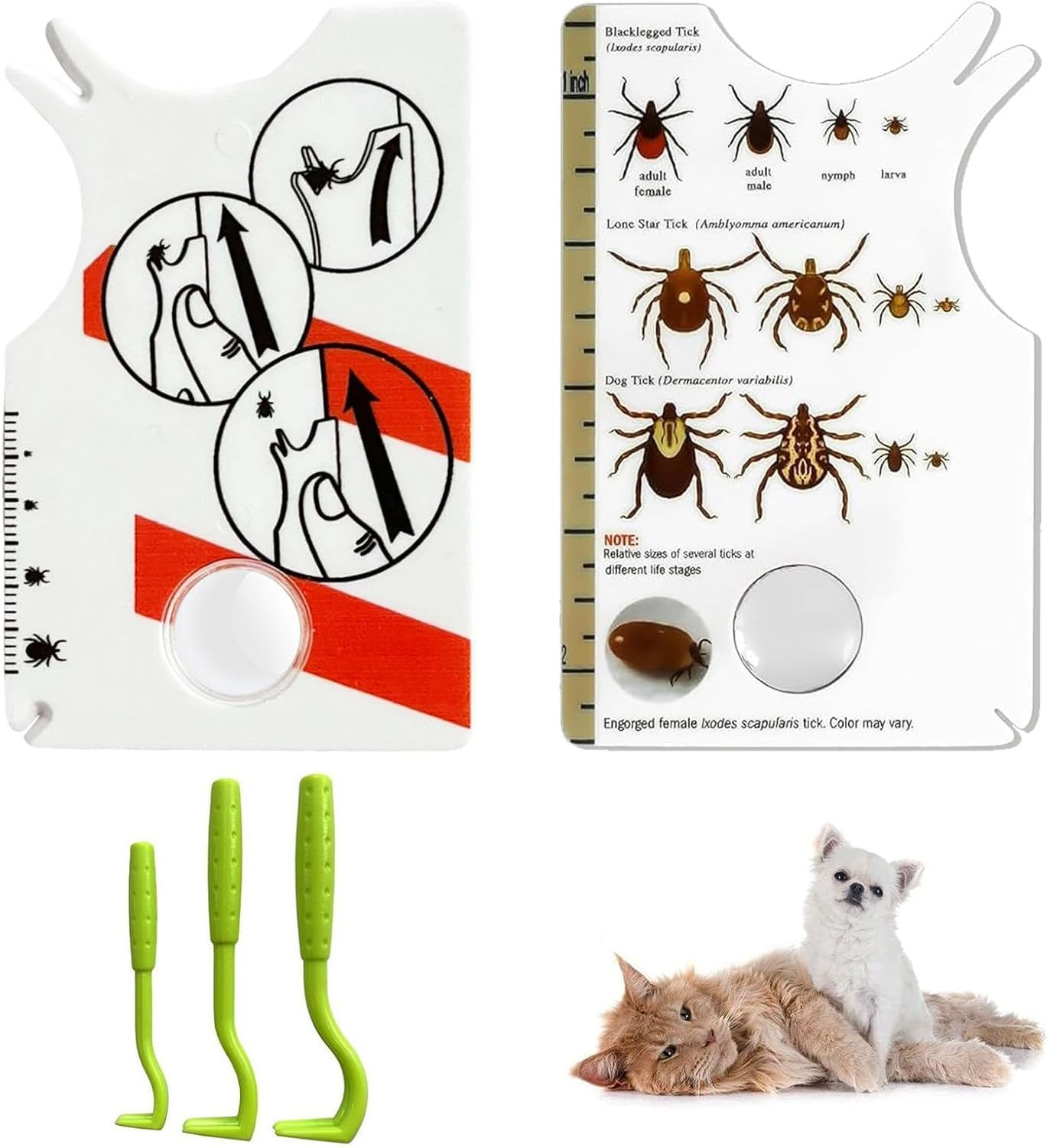 DEFIYEAR Pack of 2 Tick Cards, 3 Set Tick Tweezers for Dogs, Cats, Humans, Quick Cleaning of Ticks, Tick Card for People, Children, Dogs, Cats, with Magnifying Glass image number 5
