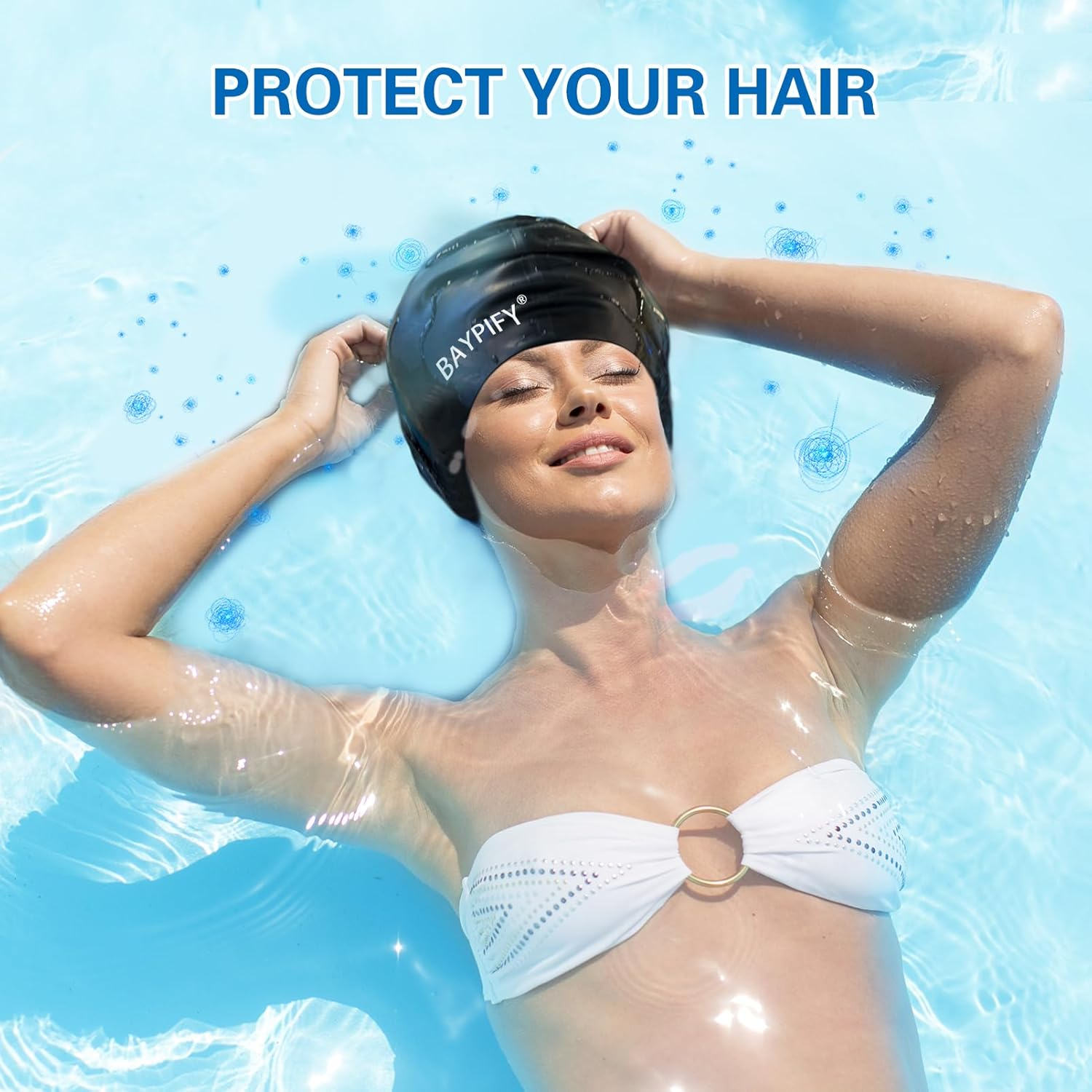 Baypify 2Pack Swim Cap for Long Hair, Silicone Swim Cap for Braids and Dreadlocks Women, Swimming Cap Cover Ears to Keep Your Hair Dry, Stretchable Durable and Anti-Slip image number 2