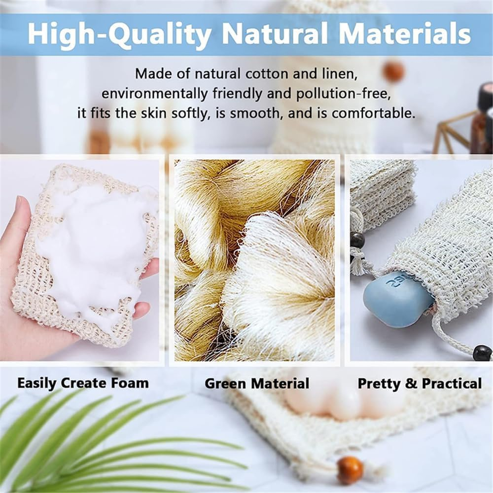8 Pcs Natural Sisal Soap Saver Bag for Soap Bar Organic Soaps Pouch for Exfoliating Lathers and Air Dry Soap Bar Shower Soaps Saver Bag