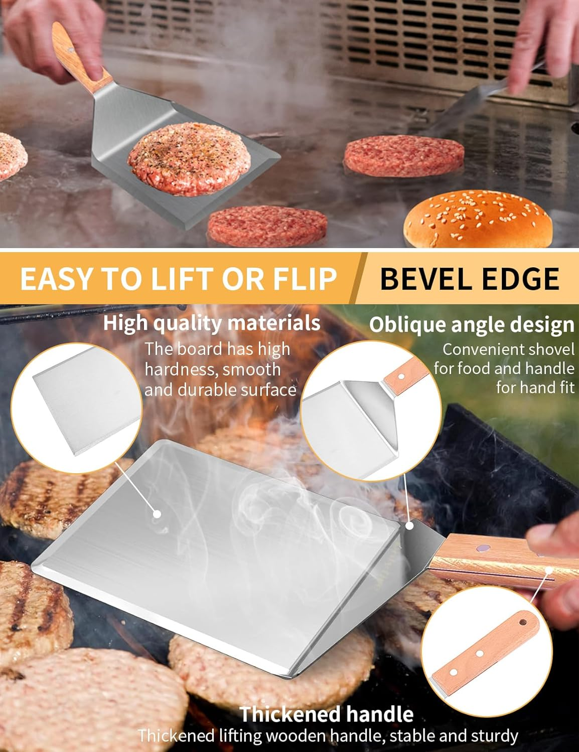 3 PCS Smashed Burger Kit, Burger Press+Grill Spatula+Seasoning Shaker, Stainless Steel Burger Smasher, Outdoor Cooking, Hamburg Making Kit, Barbecue Accessories Kit for Flat Griddle, Grilling Gift image number 1