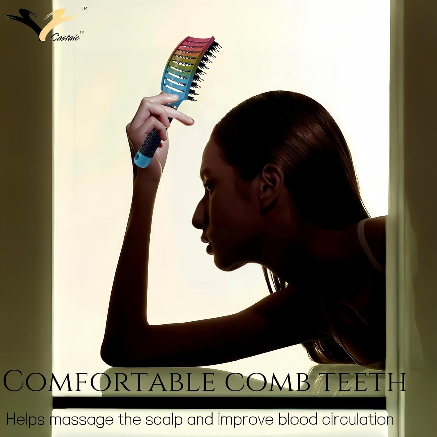 Castaic Boar Bristle Hairbrush,Comfortable Detangling Brush Getting Knots Out without Pain,Vented and Curved Hair Brush for Women Men Kids (Gradient) image number 1