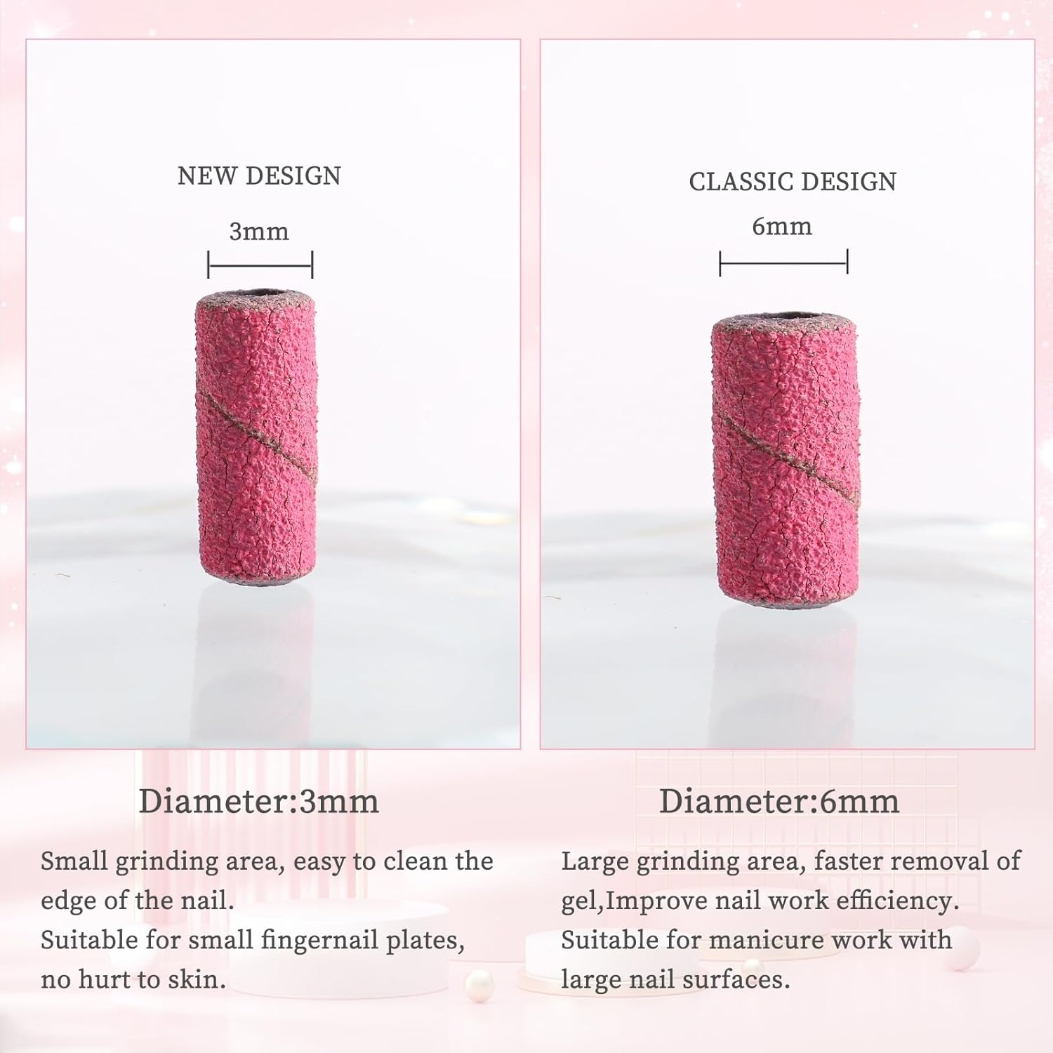 Heemeei Small Sanding Bands for Nail Drill, 100Pcs Mini Sanding Bands 180 Medium Grits with Upgrade Design 3.1Mm Mandrel Bits for Acrylic Nails Gel Manicures and Pedicure (Pink) image number 2