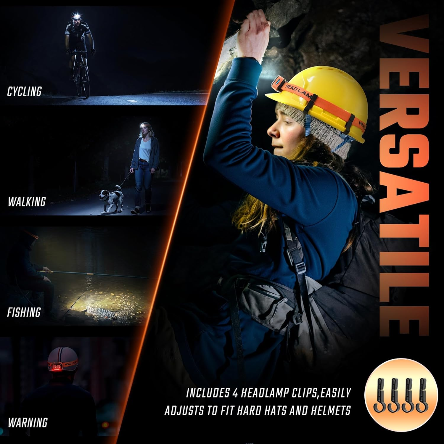 LED Headlamp, 2 Pack High Lumens USB Rechargeable Dual Light Headlight for Hardhat with Motion Sensor, Red Warning Light Up/Down Adjustable, Waterproof Head Lamps for Camping, Car Maintenance image number 6