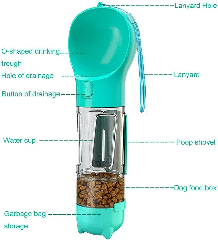 4 In1 Pet Feeder Puppy Dog Cat Water Bottle Cup Travel Pooper Scooper Outdoor (Green) image number 1